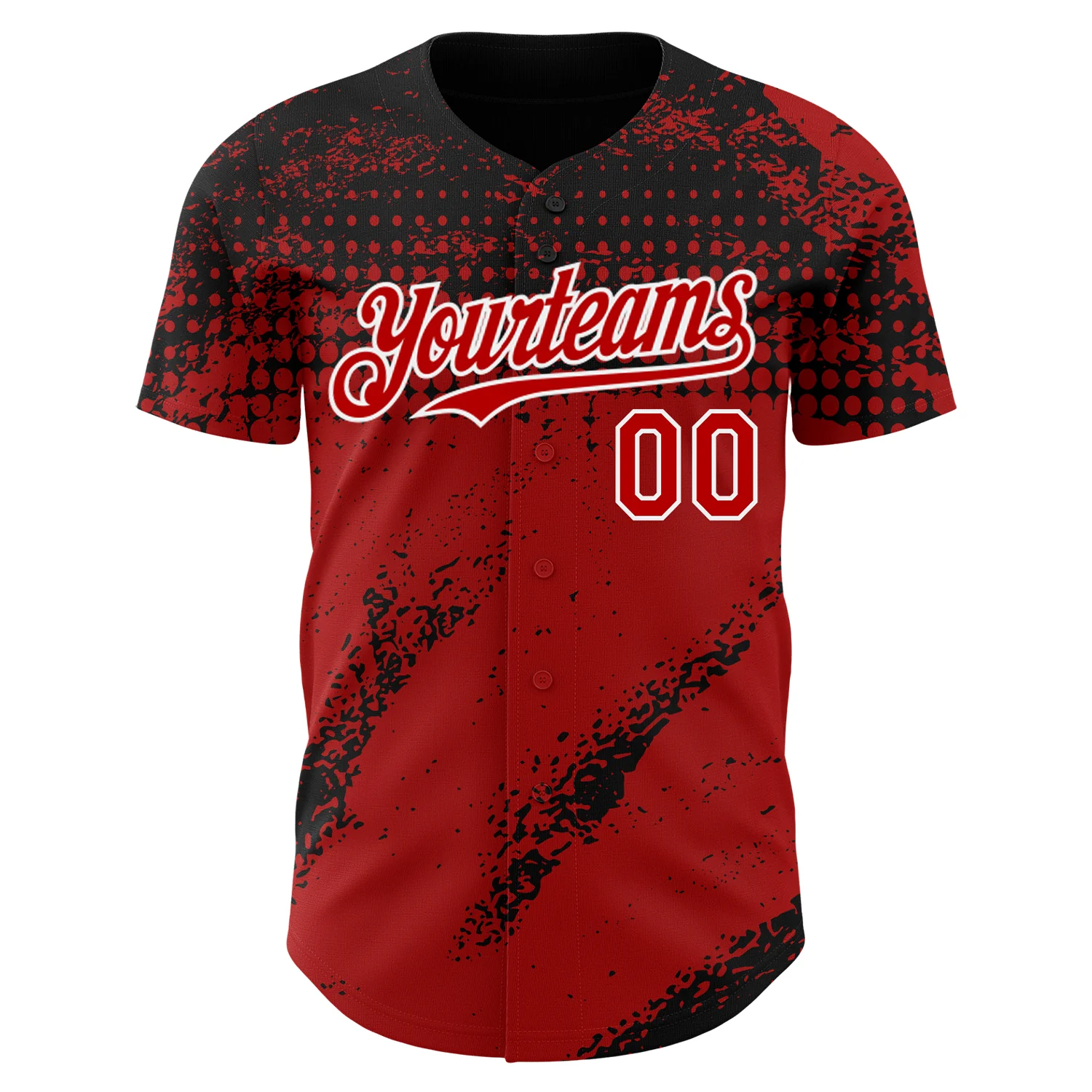 Custom Black Red-White 3D Pattern Design Splash Grunge Fragment Authentic Baseball Jersey