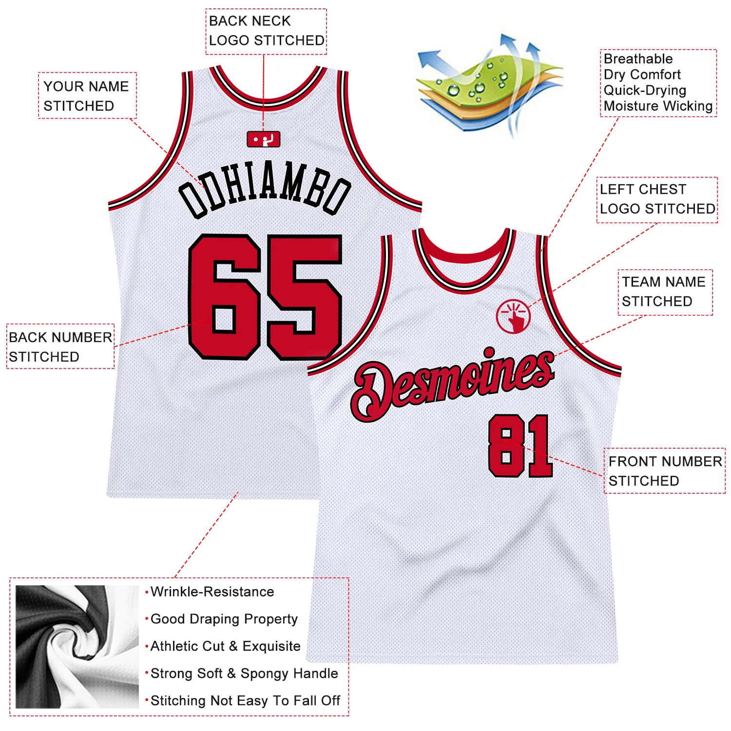 Custom White Red-Black Authentic Throwback Basketball Jersey