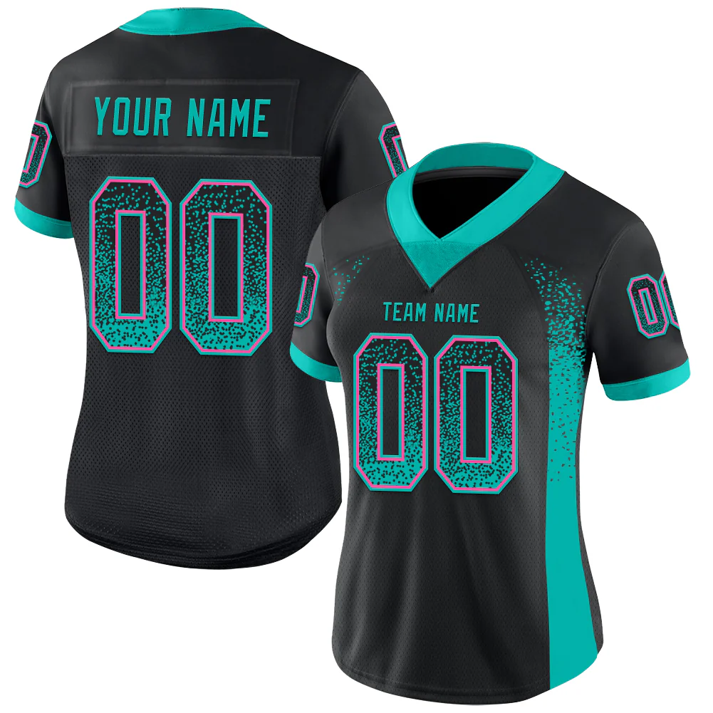 Custom Black Aqua-Pink Drift Fashion Football Jersey
