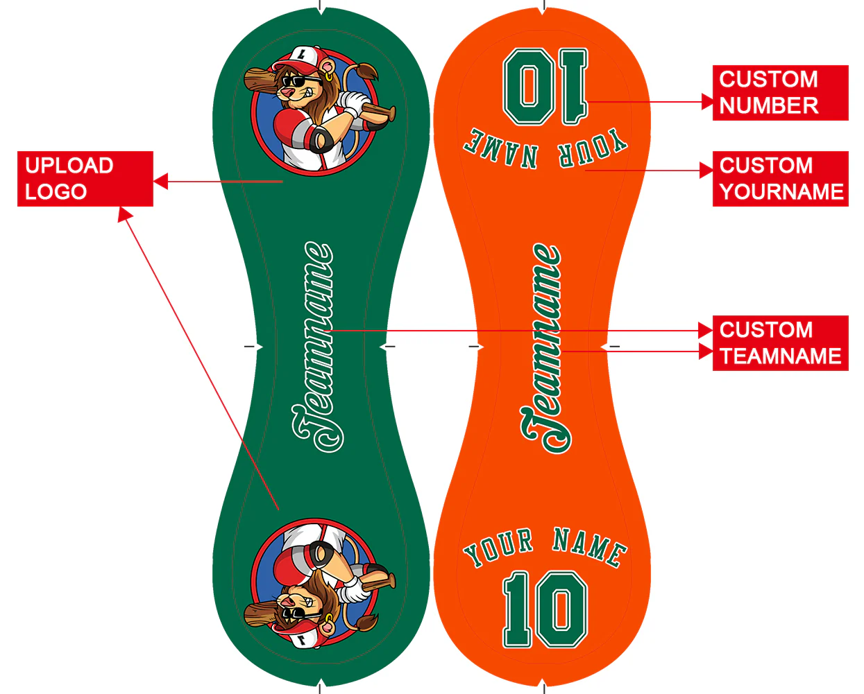 Personalized Kelly Green Orange Half Leather Orange Authentic Baseballs