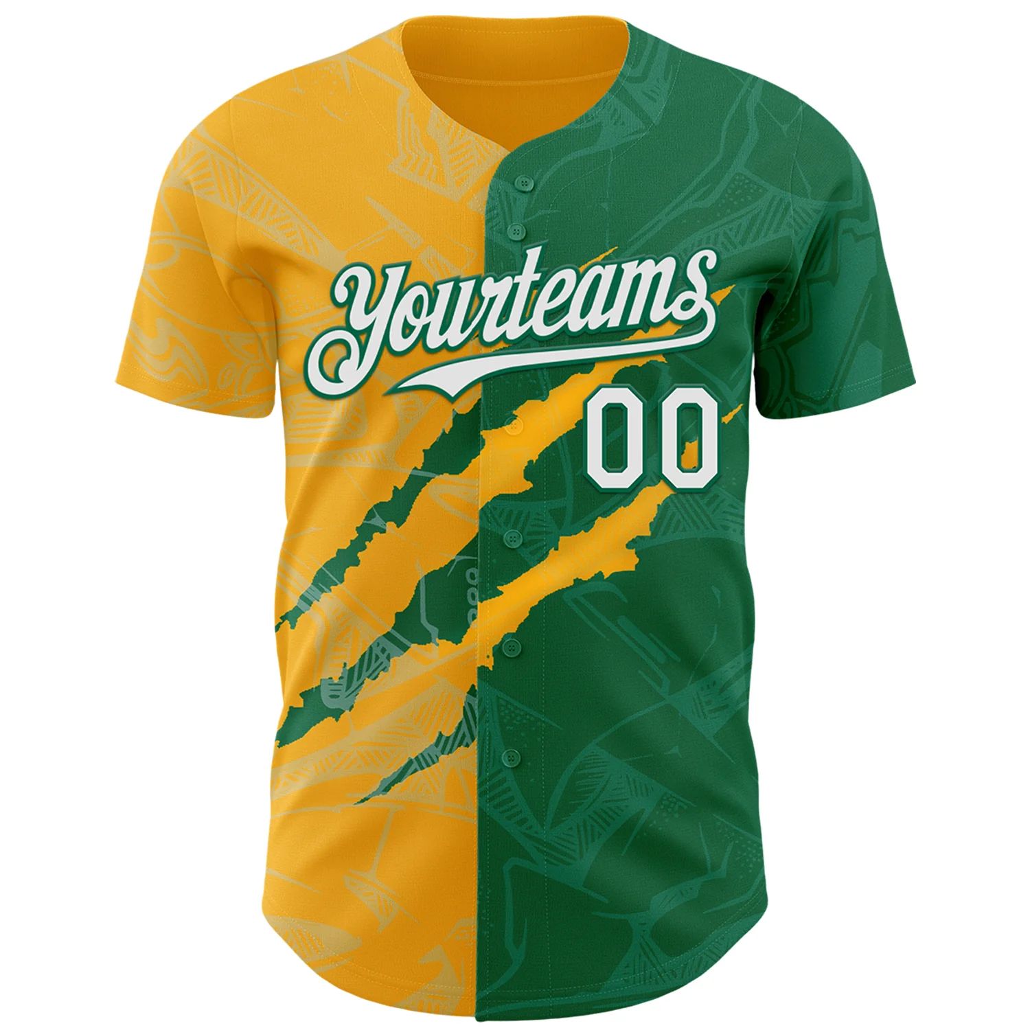 Custom Graffiti Pattern White Kelly Green-Gold 3D Scratch Authentic Baseball Jersey