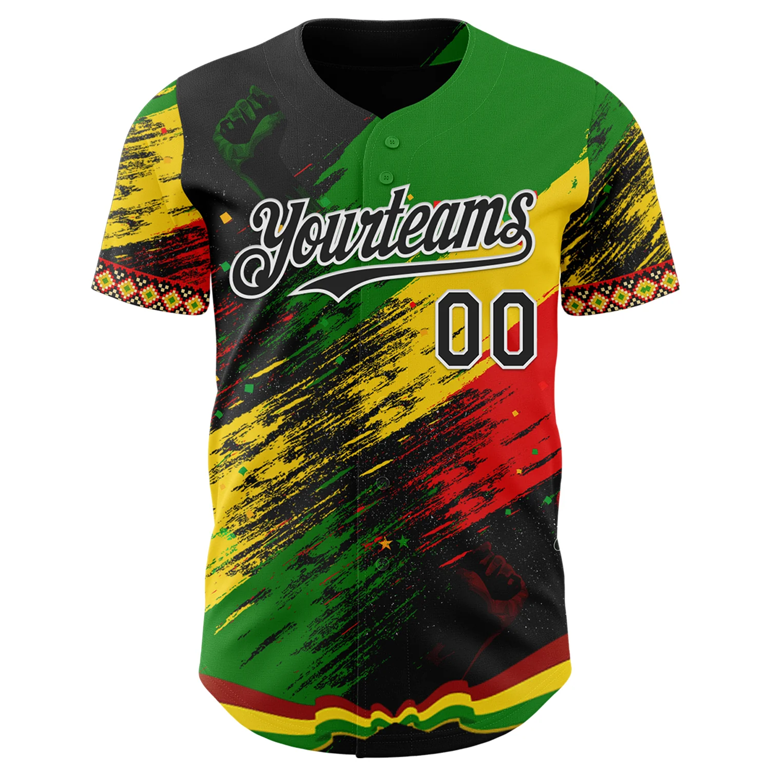 Custom Black Green Yellow Red-White 3D Pattern Design Black History Month Africa Tribal Authentic Baseball Jersey