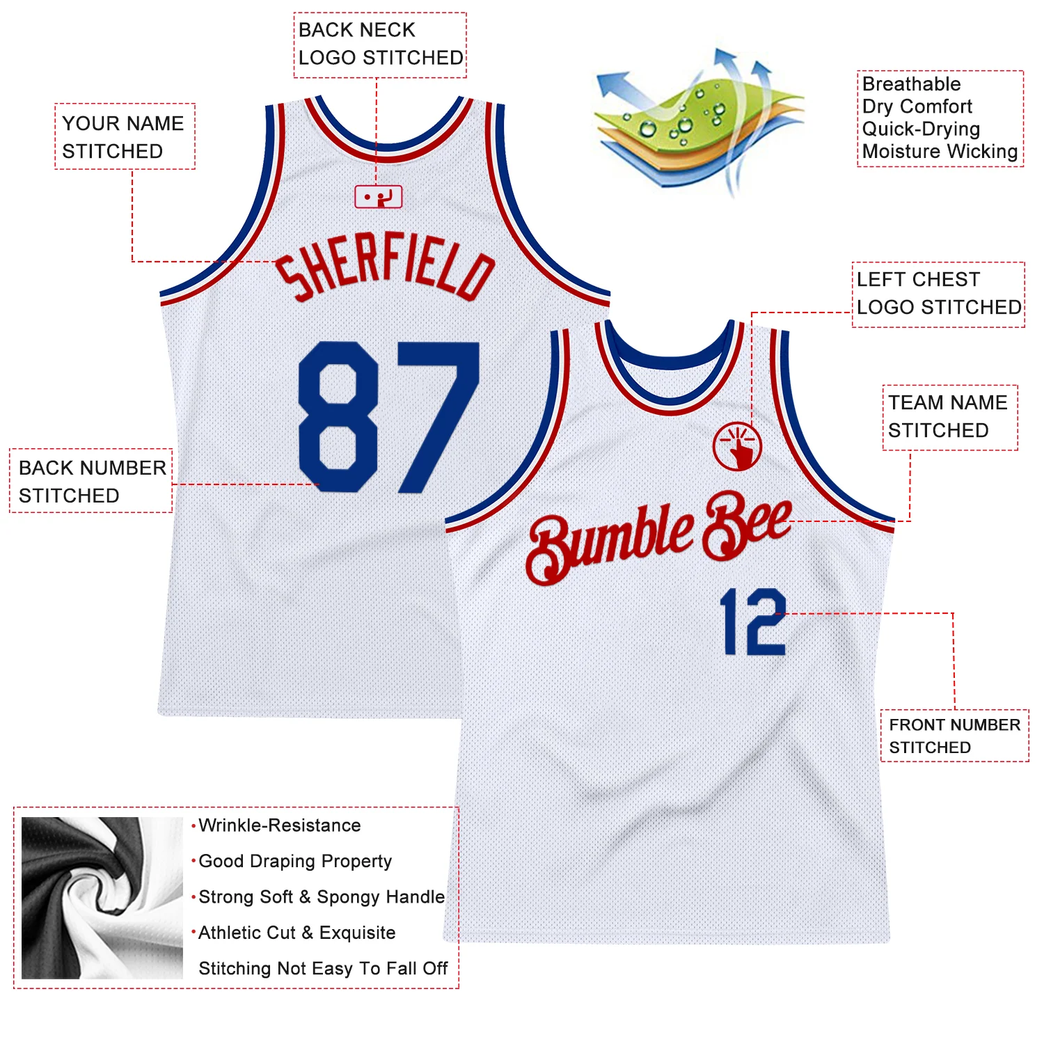 Custom White Royal-Red Authentic Throwback Basketball Jersey