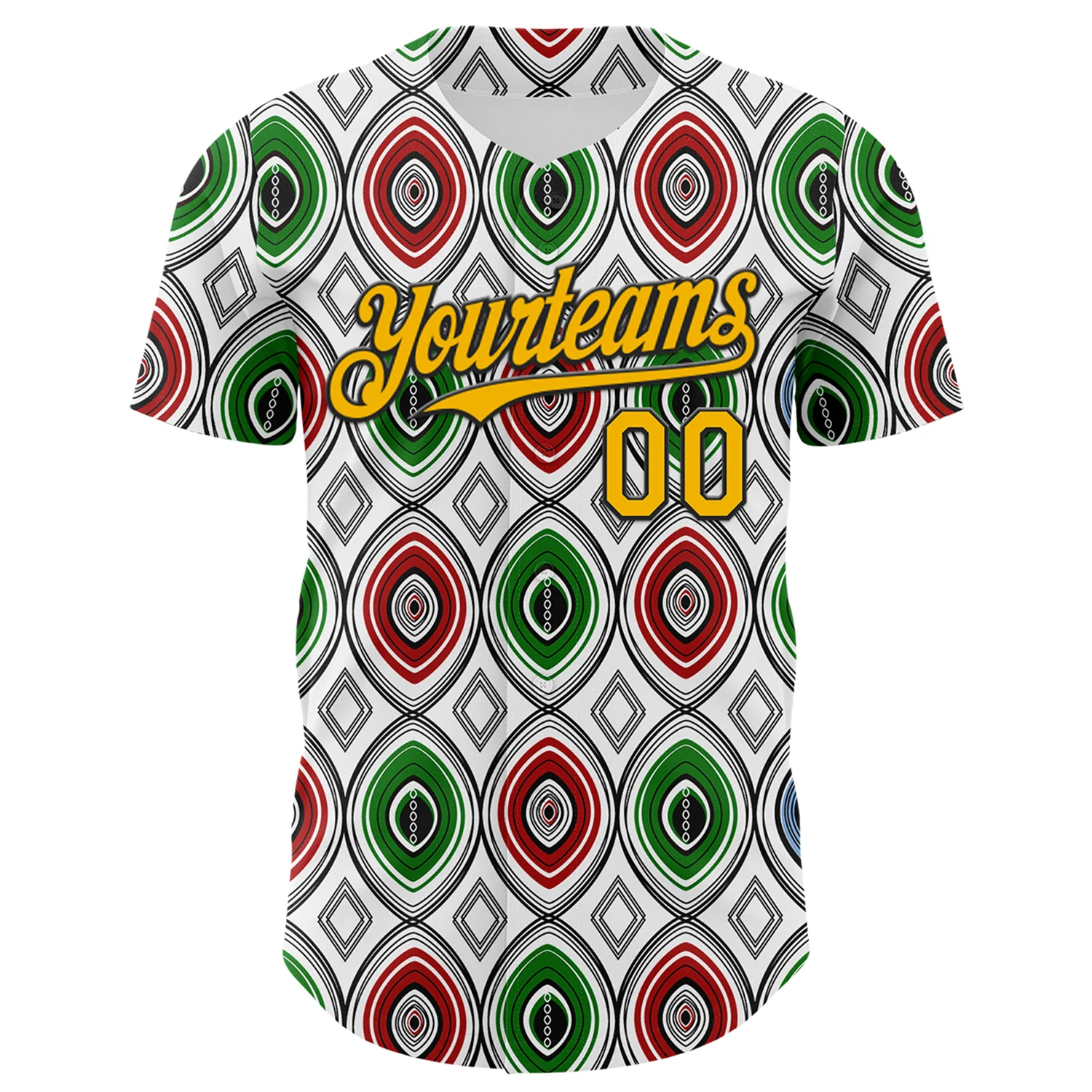 Custom White Gold Red Green-Black 3D Pattern Design Black History Month African Ethnicity Style Authentic Baseball Jersey