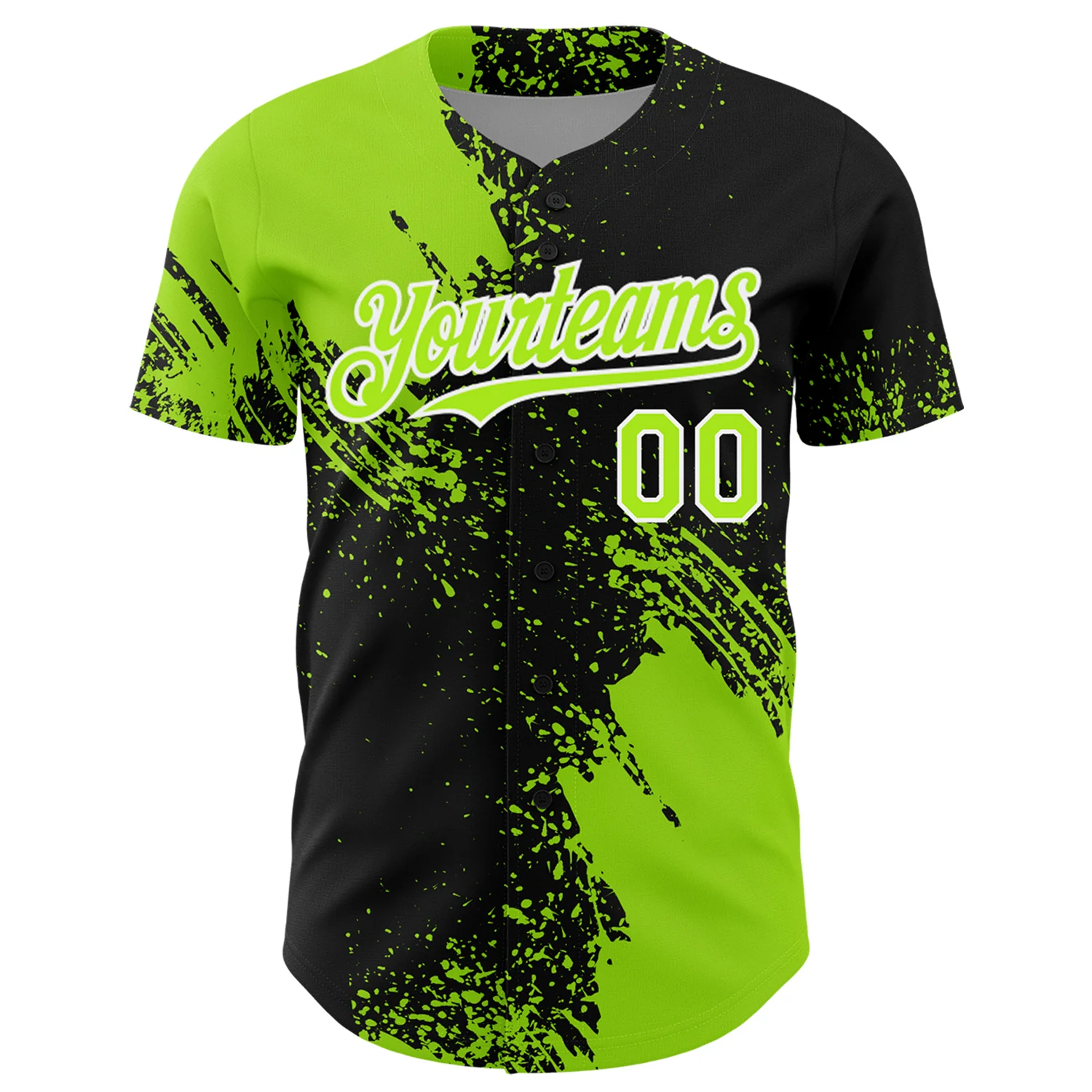 Custom Neon Green Black-White 3D Pattern Design Abstract Brush Stroke Authentic Baseball Jersey