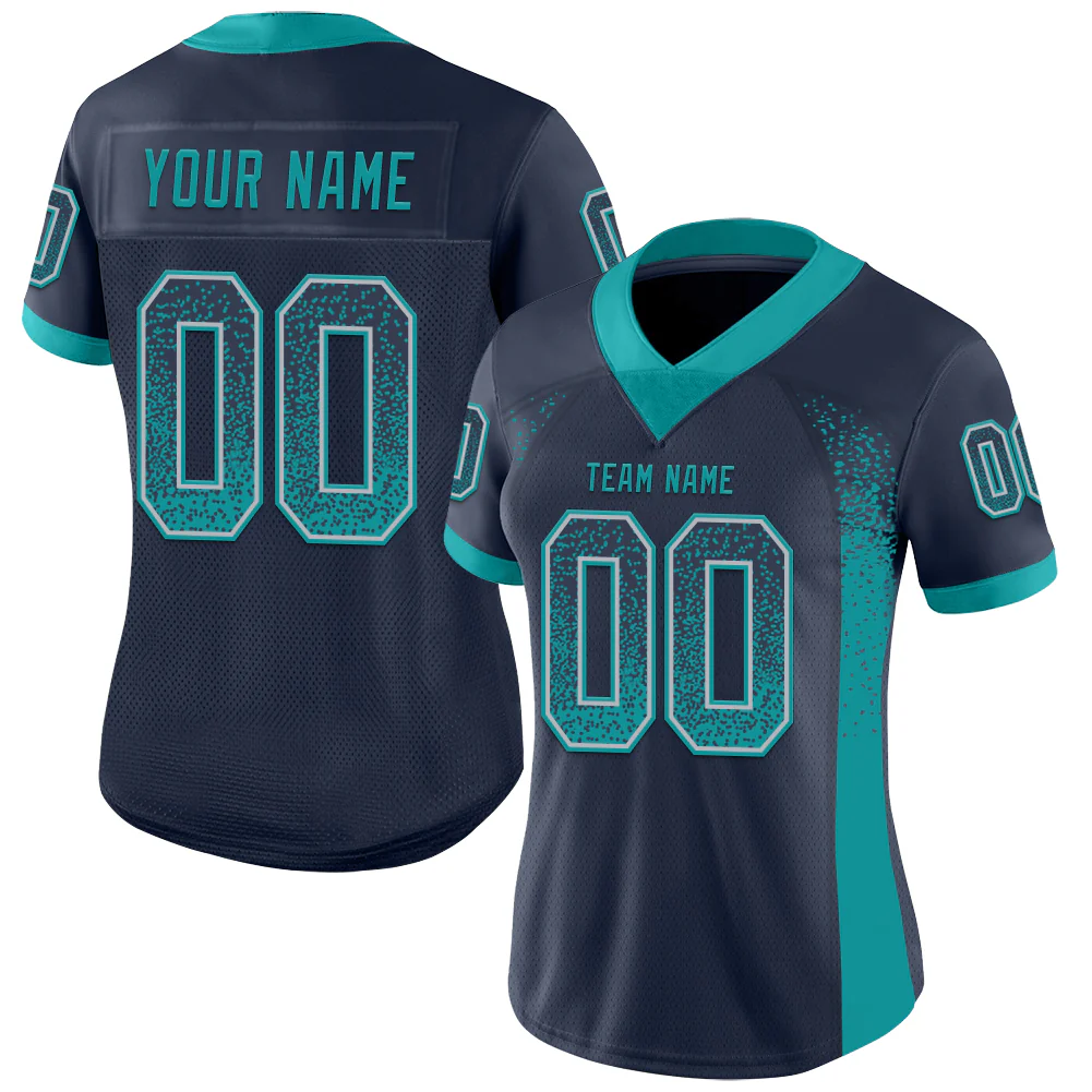 Custom Navy Teal-Gray Drift Fashion Football Jersey