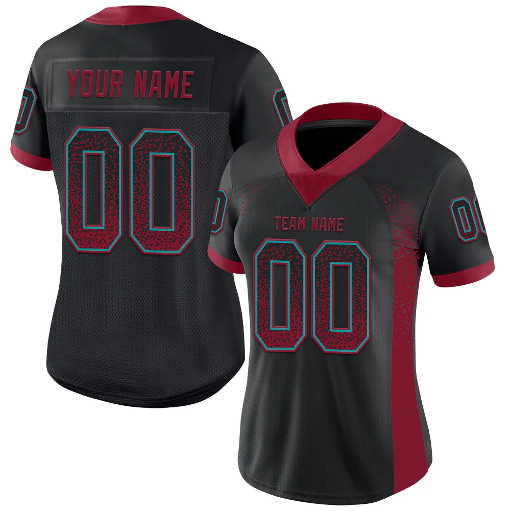 Custom Black Crimson-Teal Drift Fashion Football Jersey