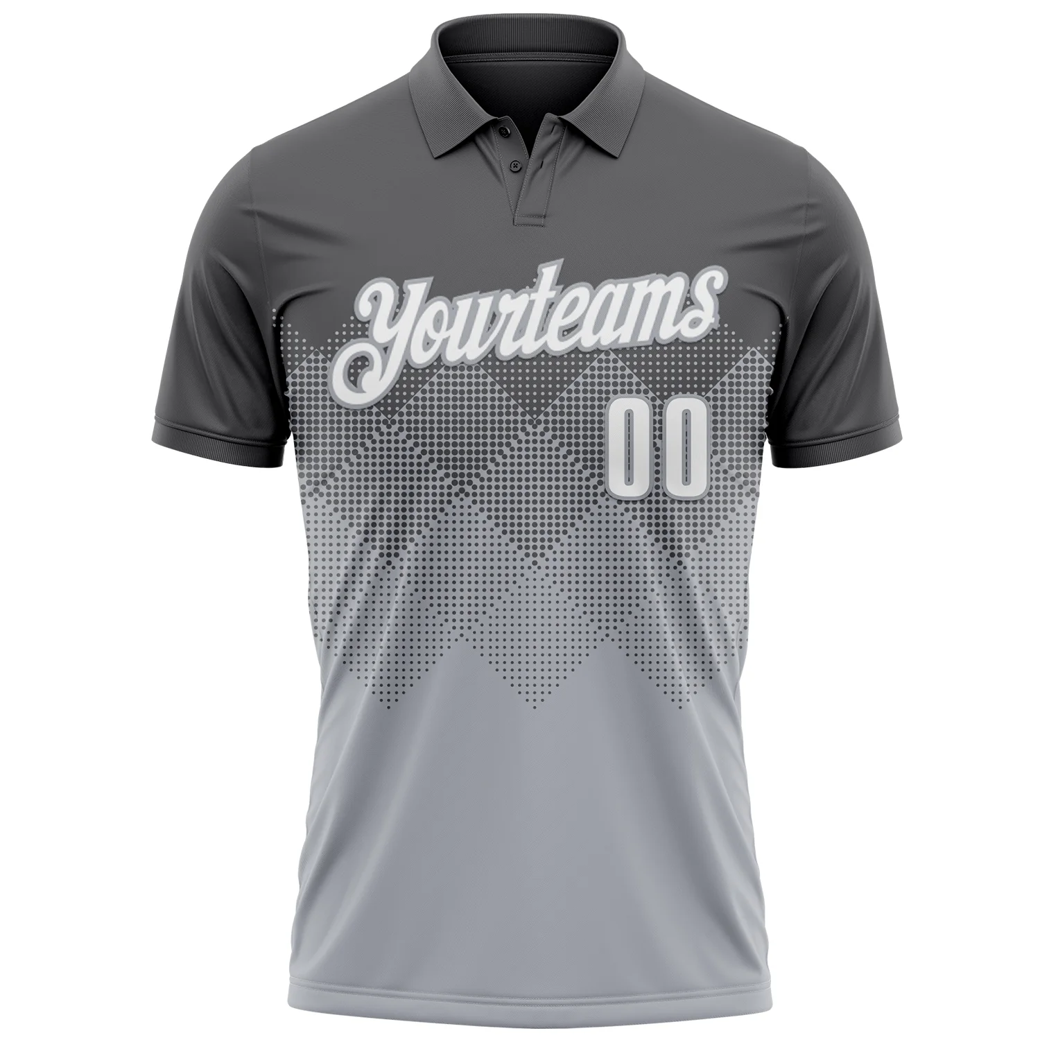 Custom Steel Gray White-Gray 3D Gradient Square Shape Performance Polo Shirt