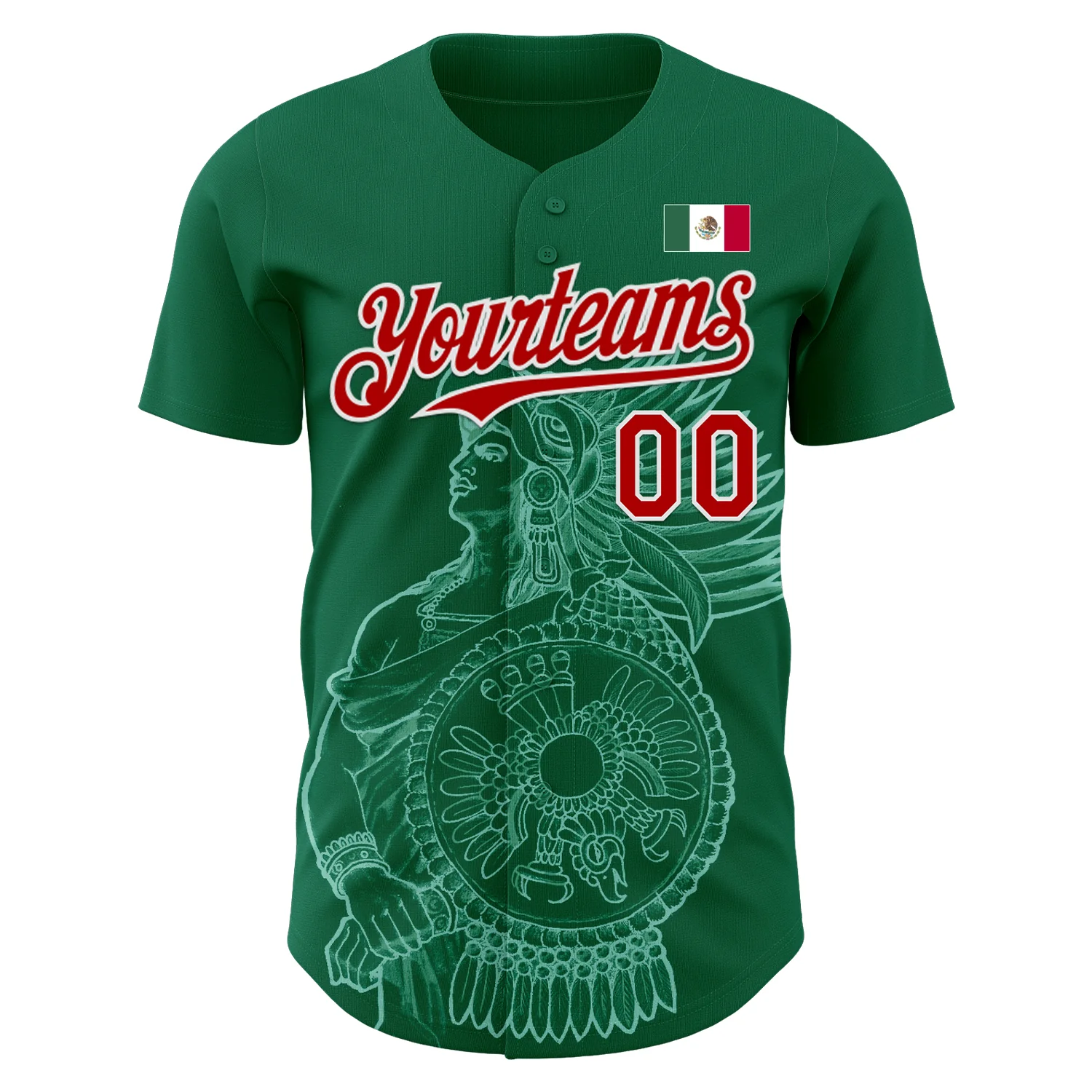 Custom Kelly Green Red-White 3D Mexico Mexican Flag Authentic Baseball Jersey