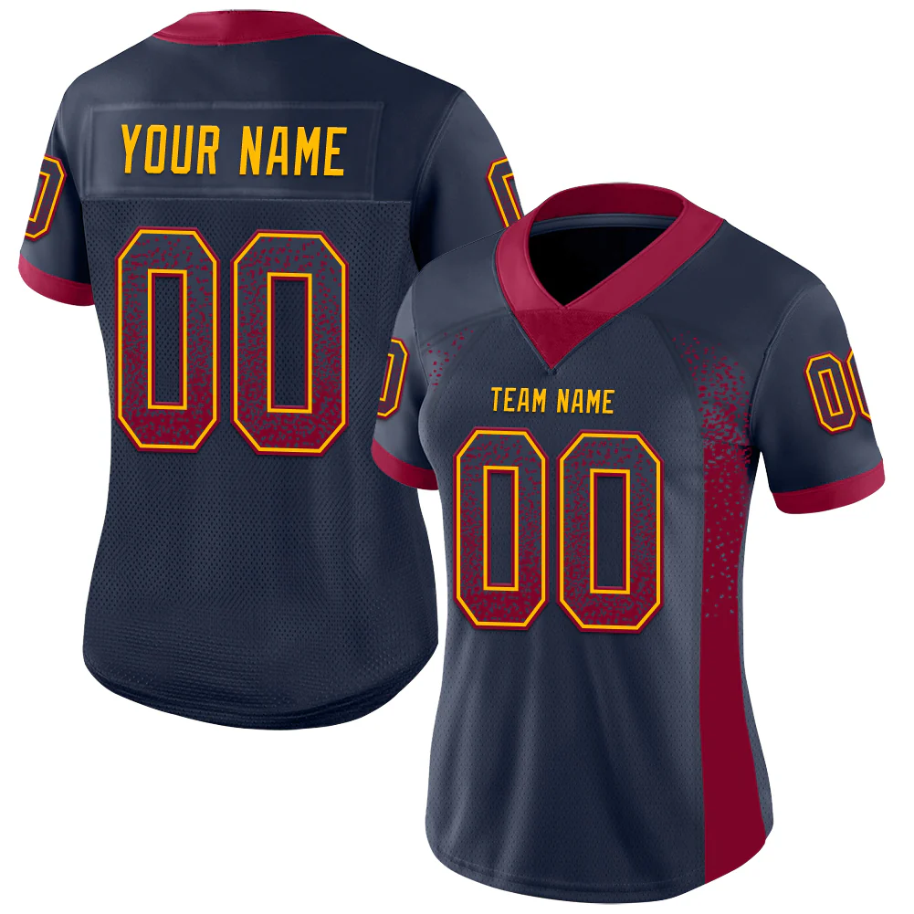 Custom Navy Maroon-Gold Drift Fashion Football Jersey