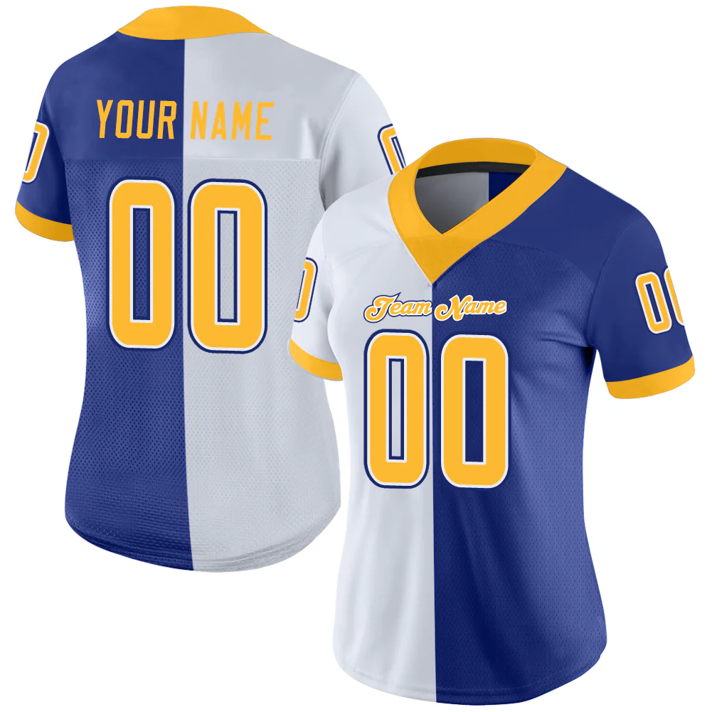 Custom Royal Gold-White Split Fashion Football Jersey