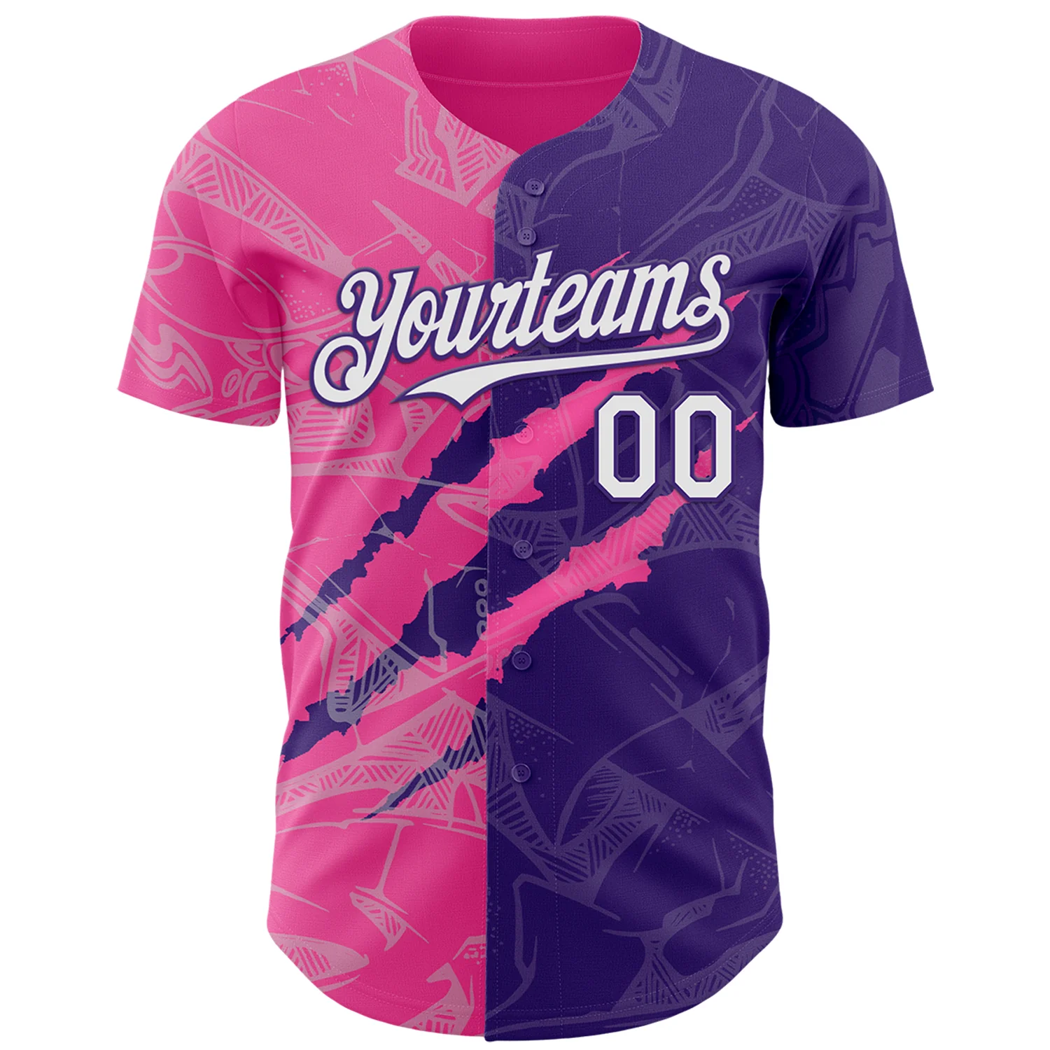 Custom Graffiti Pattern White Purple-Pink 3D Scratch Authentic Baseball Jersey