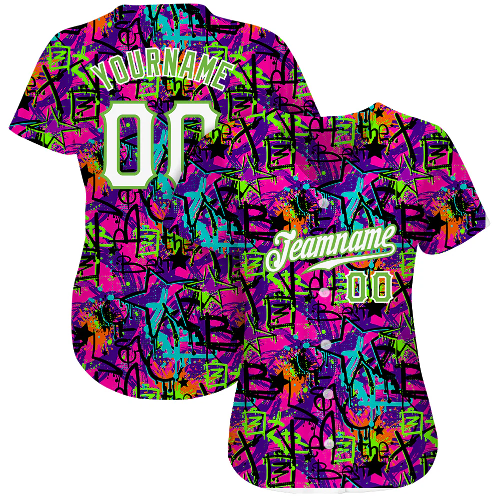 Custom Graffiti Pattern White-Neon Green 3D Authentic Baseball Jersey