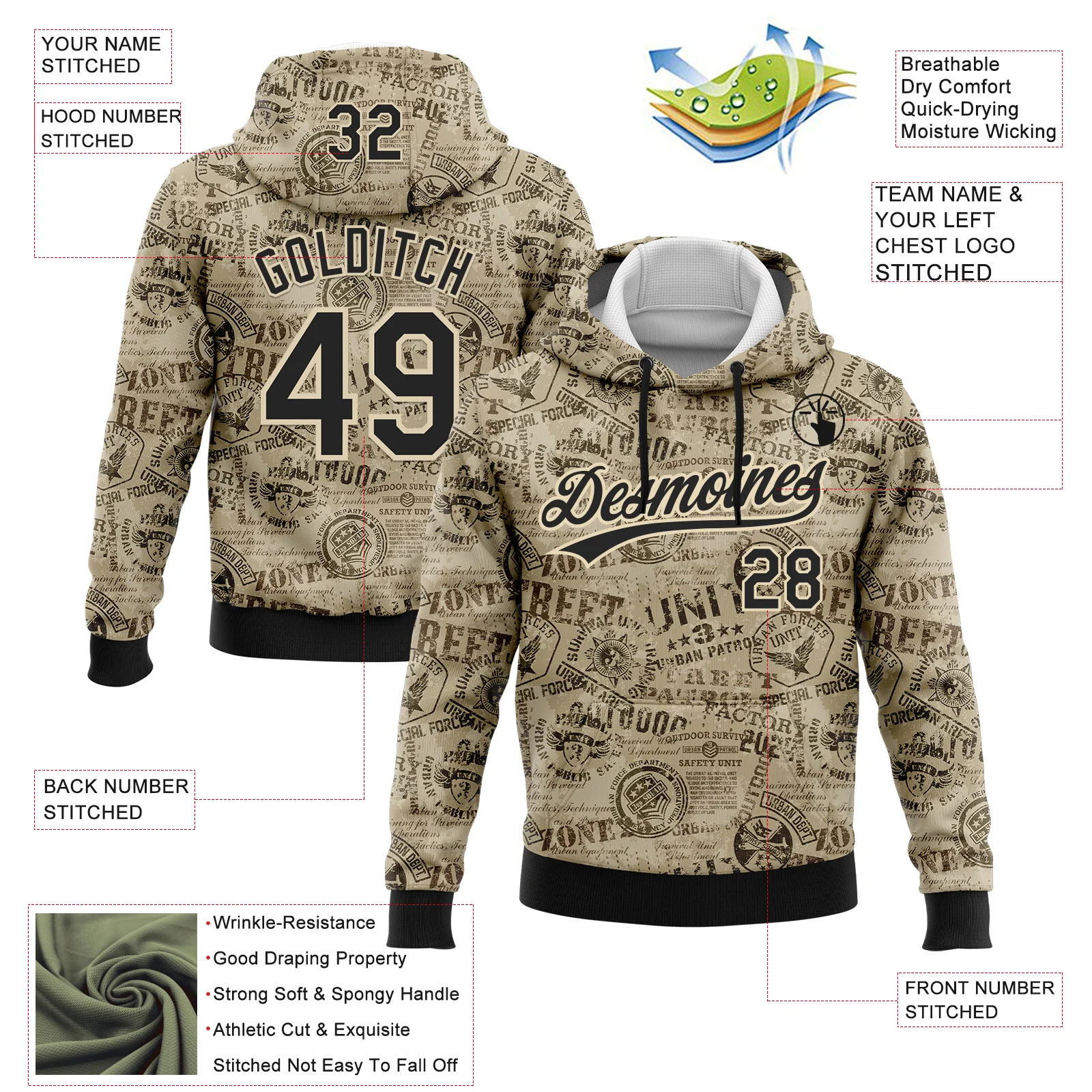 Custom Stitched Olive Black-Cream 3D Military Badge Sports Pullover Sweatshirt Salute To Service Hoodie