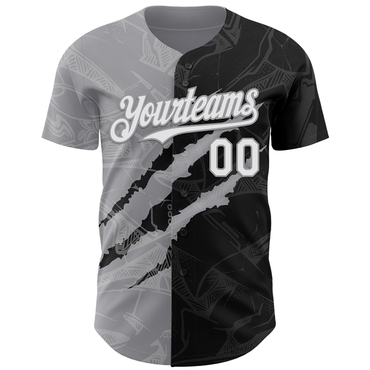 Custom Graffiti Pattern White Black-Gray 3D Scratch Authentic Baseball Jersey