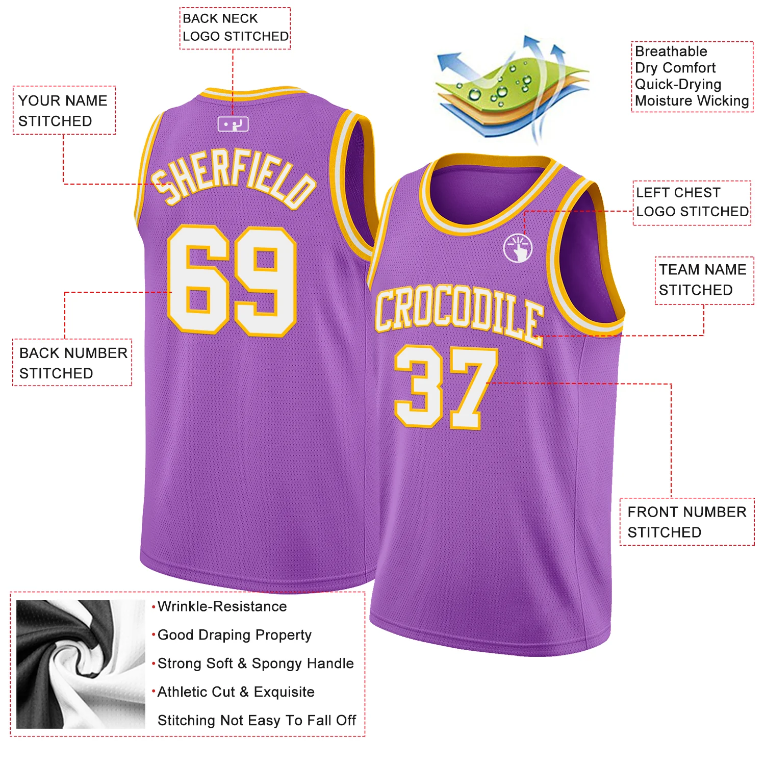 Custom Medium Purple White-Gold Authentic Basketball Jersey