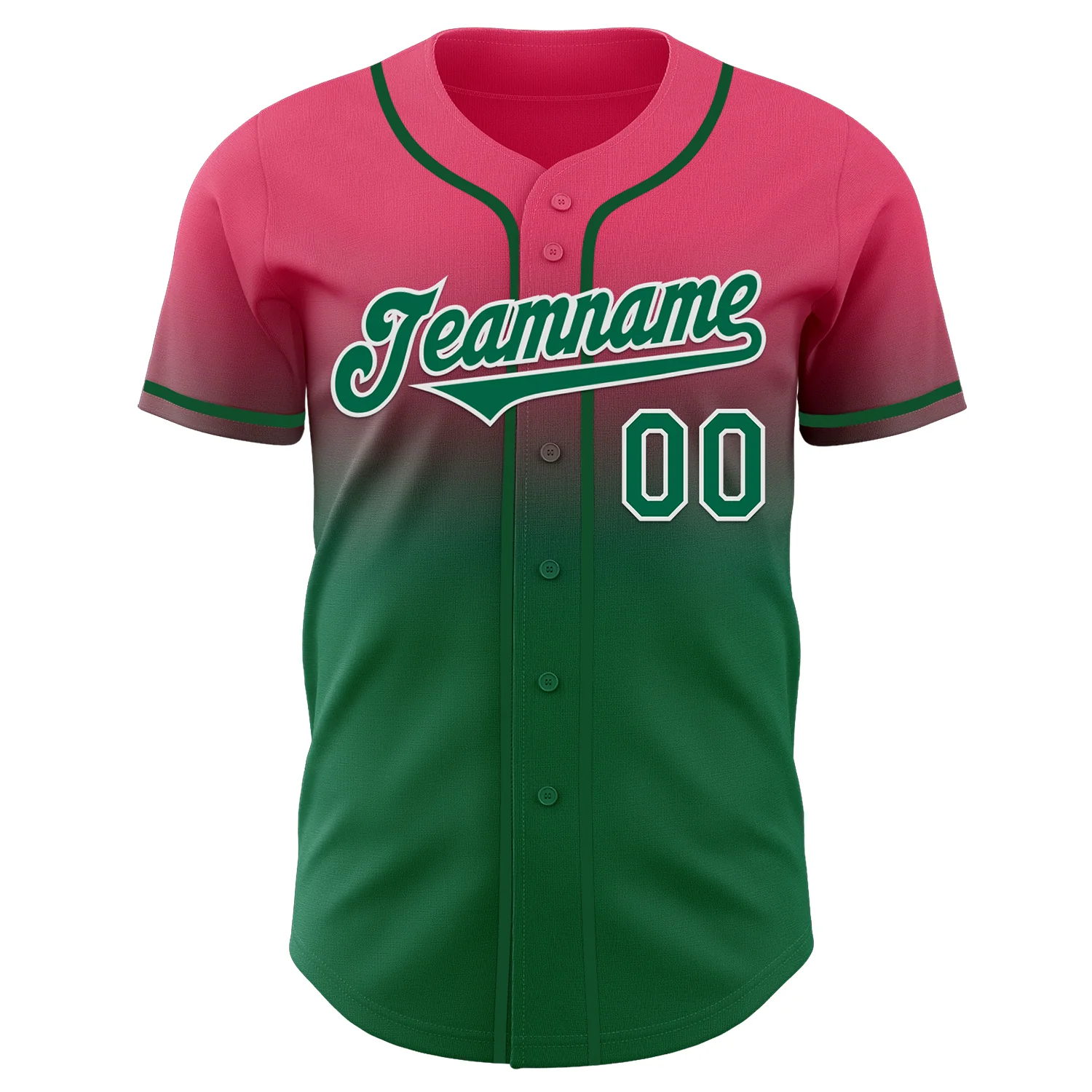Custom Neon Pink Kelly Green-White Authentic Fade Fashion Baseball Jersey