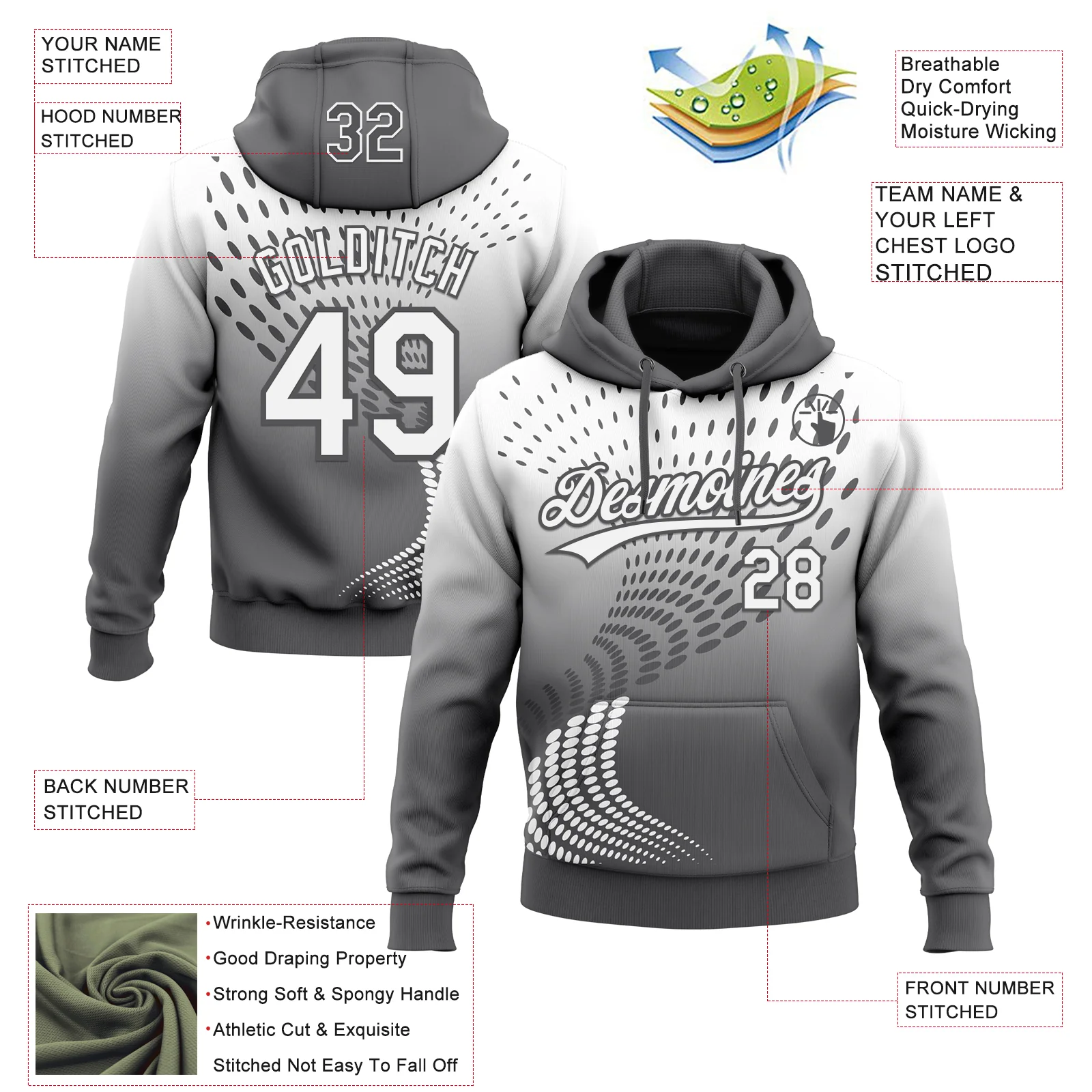 Custom Stitched Gray White-Steel Gray 3D Pattern Design Geometrico Graph Sports Pullover Sweatshirt Hoodie