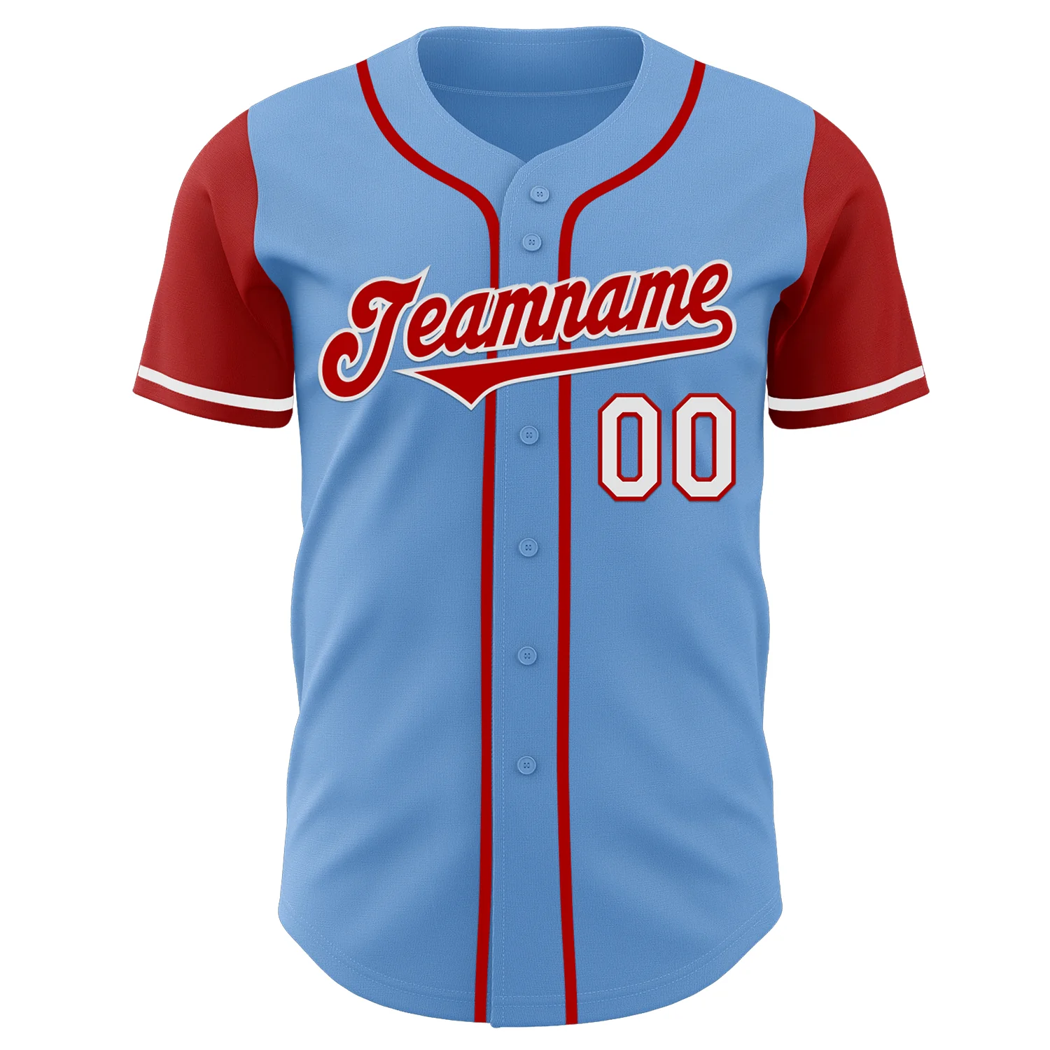 Custom Light Blue Red-White Authentic Two Tone Baseball Jersey