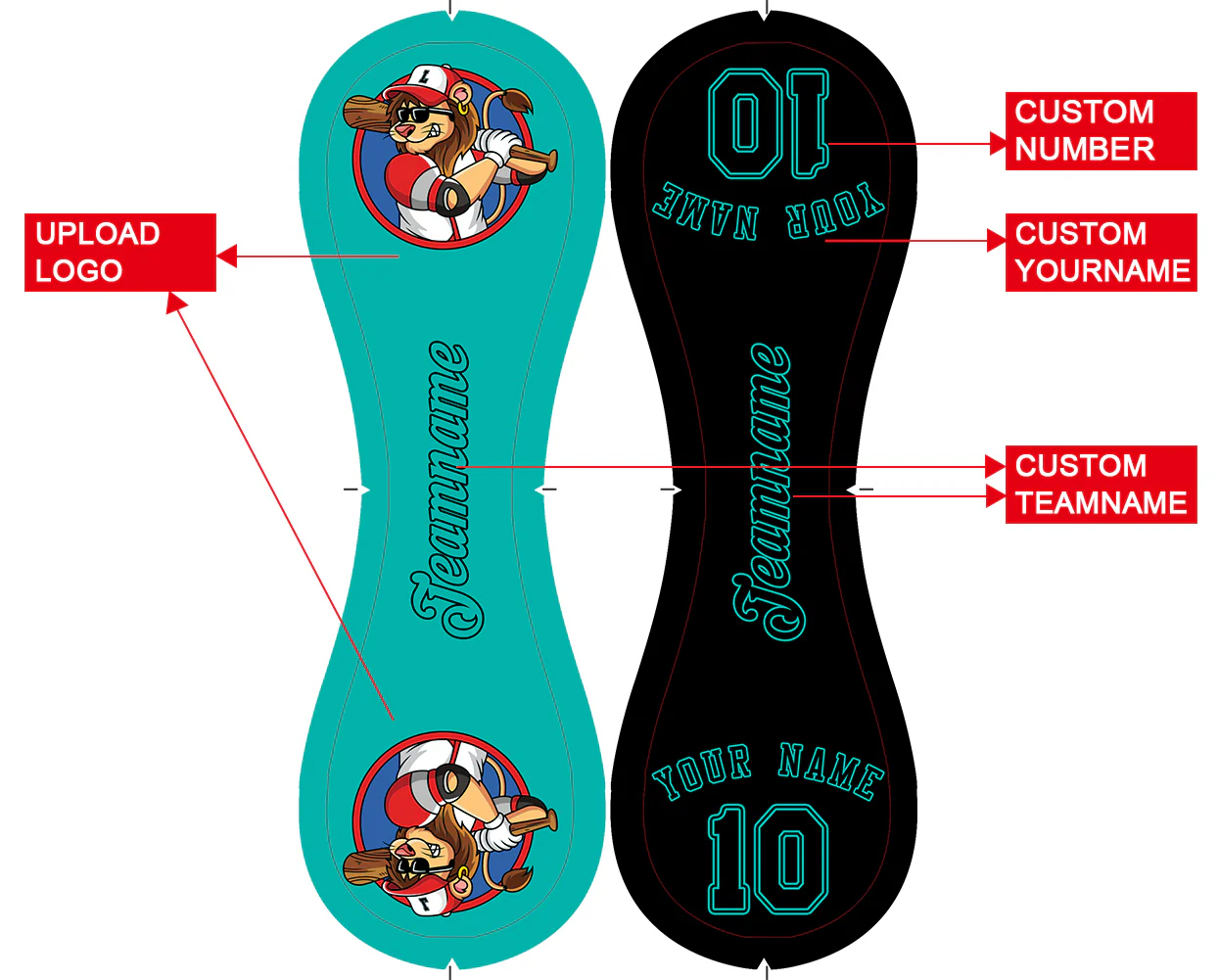 Personalized Aqua Black Half Leather Black Authentic Baseballs