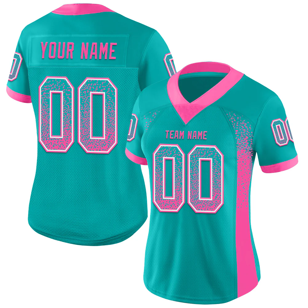 Custom Aqua Pink-White Drift Fashion Football Jersey