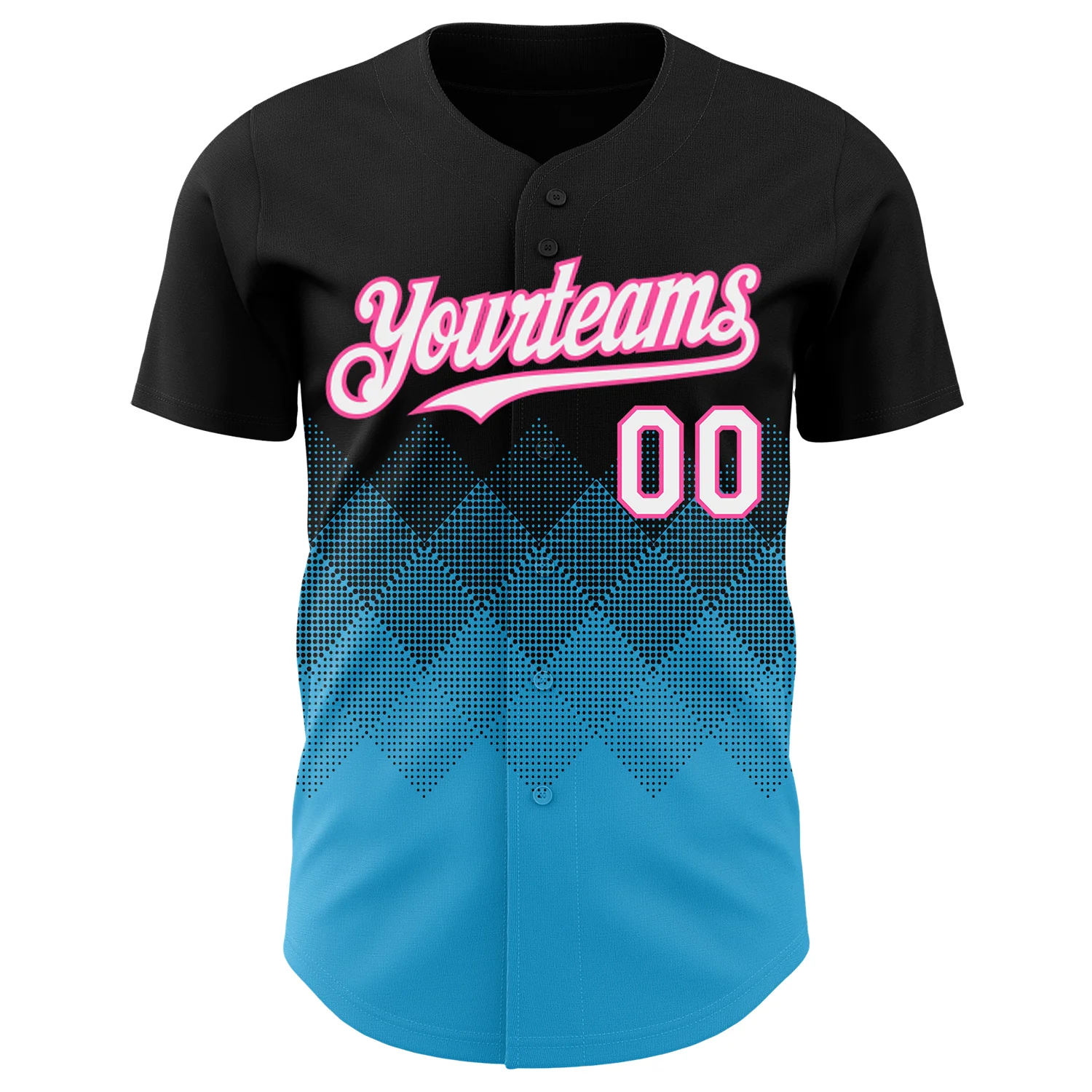 Custom Black White Sky Blue-Pink 3D Gradient Square Shape Authentic Baseball Jersey
