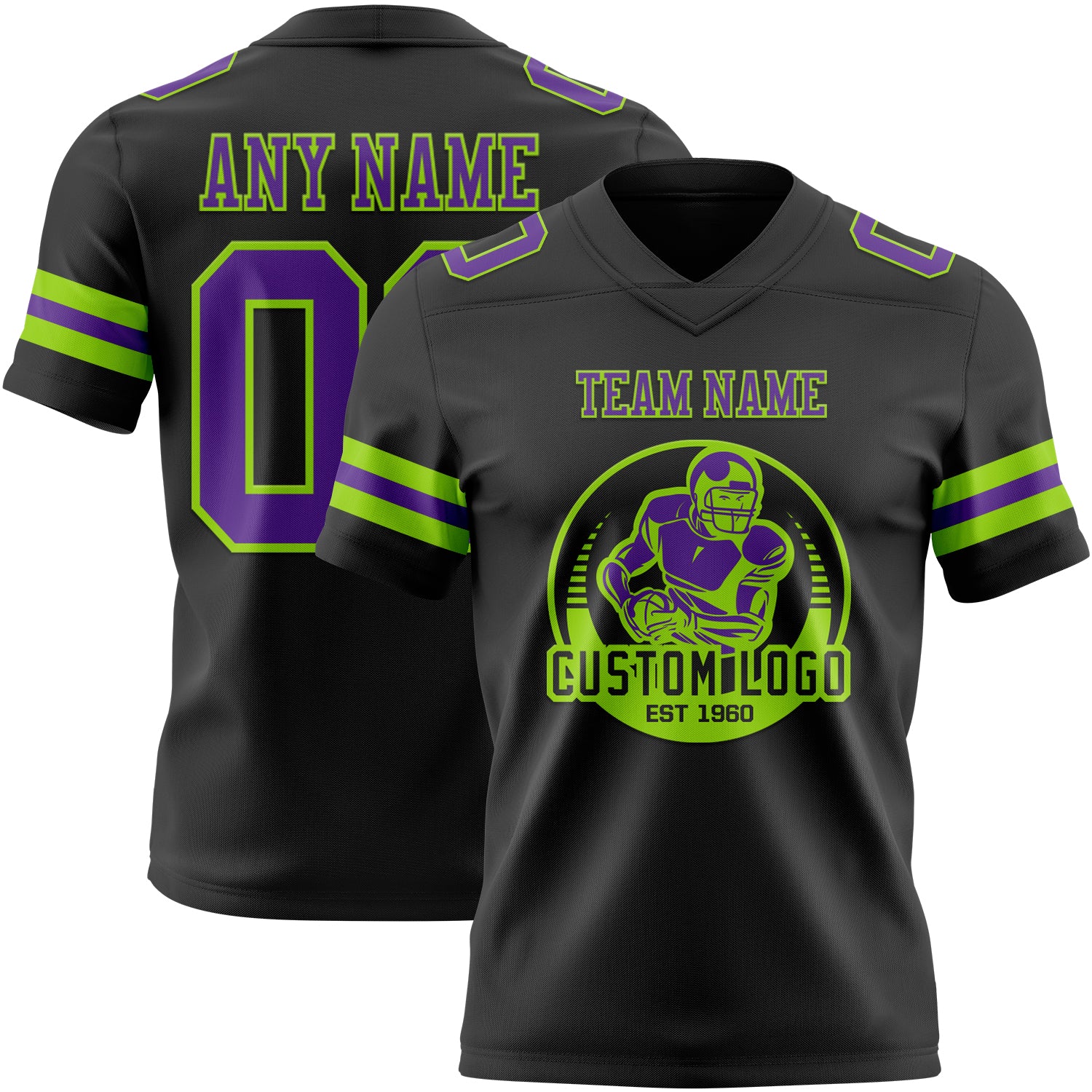 Custom Black Purple-Neon Green Authentic Football Jersey