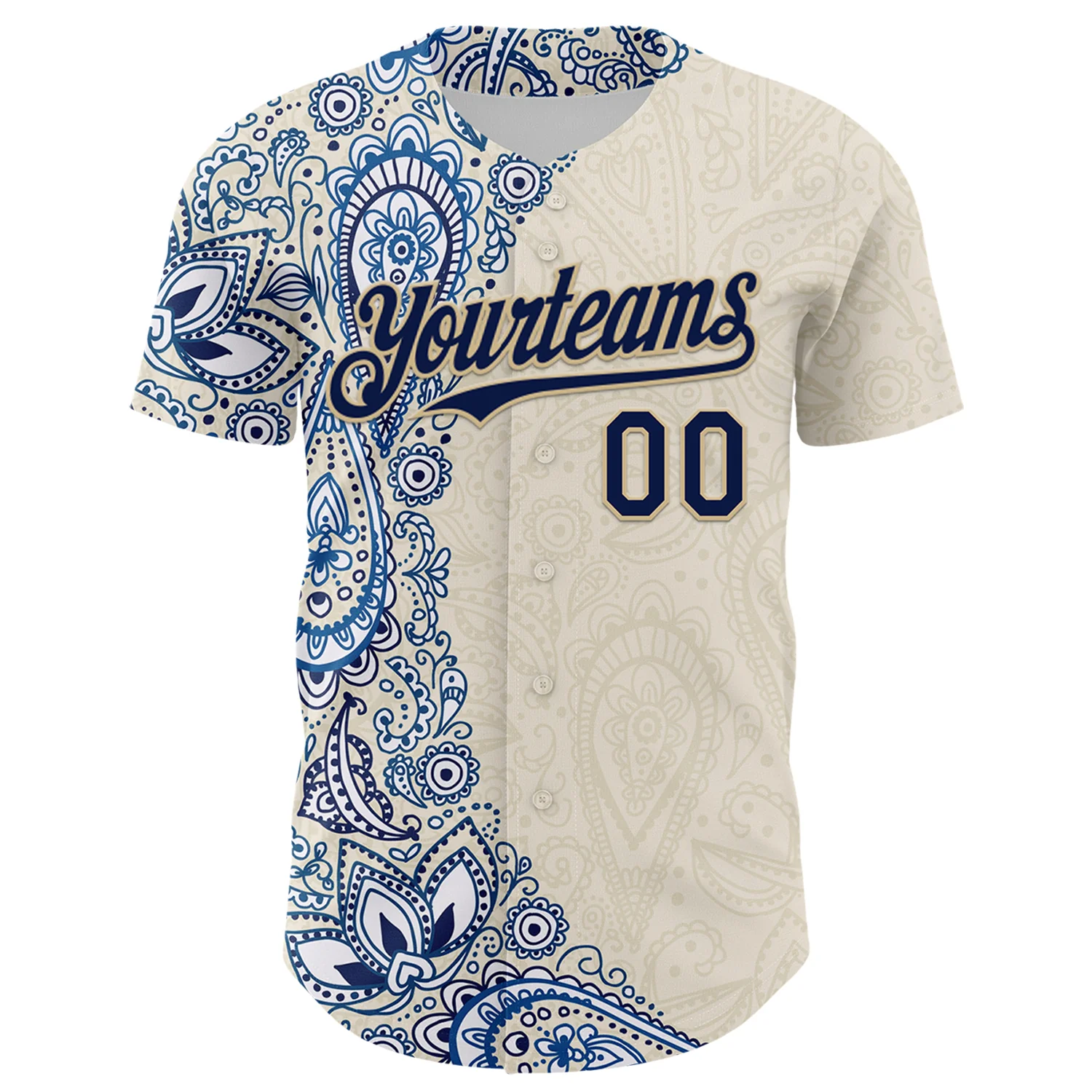 Custom Cream Navy Royal-Vegas Gold 3D Pattern Design Burner Costumes Paisley Authentic Baseball Jersey