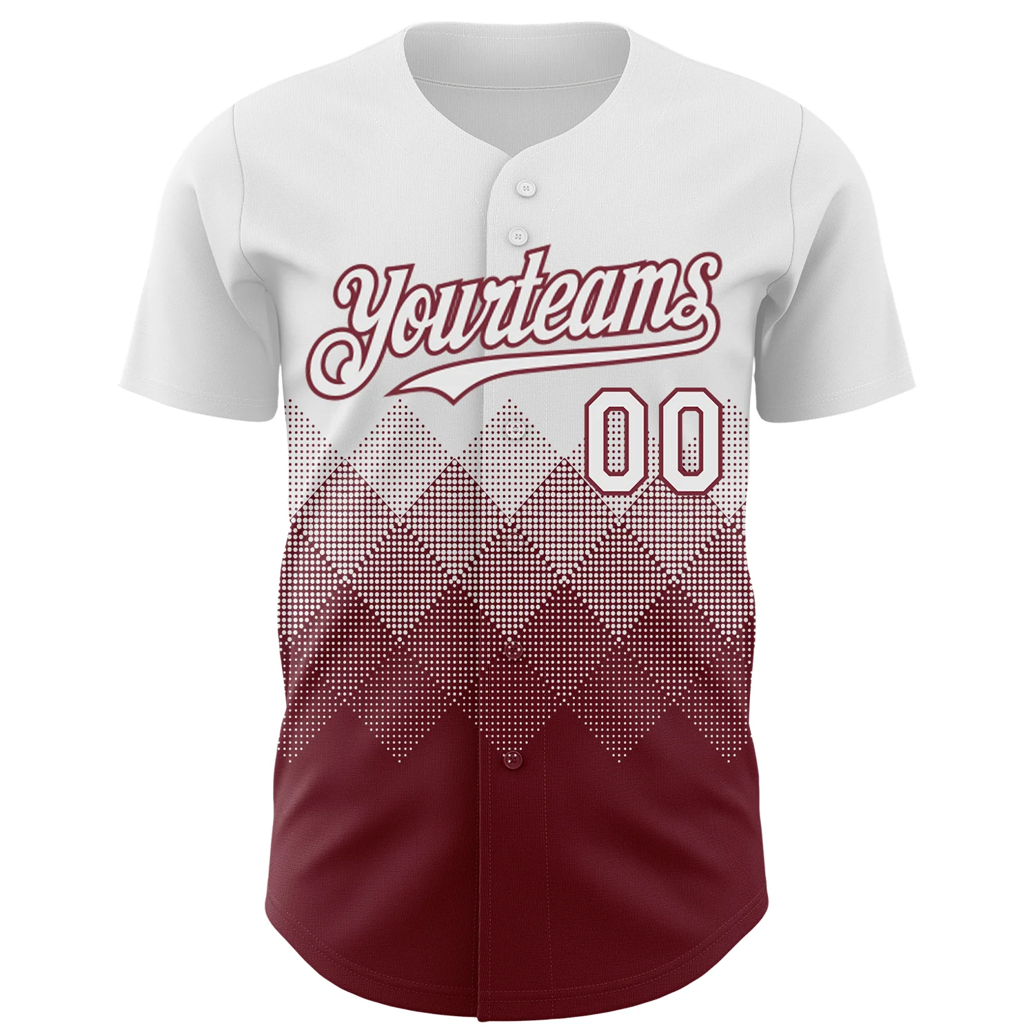 Custom White Burgundy 3D Gradient Square Shape Authentic Baseball Jersey