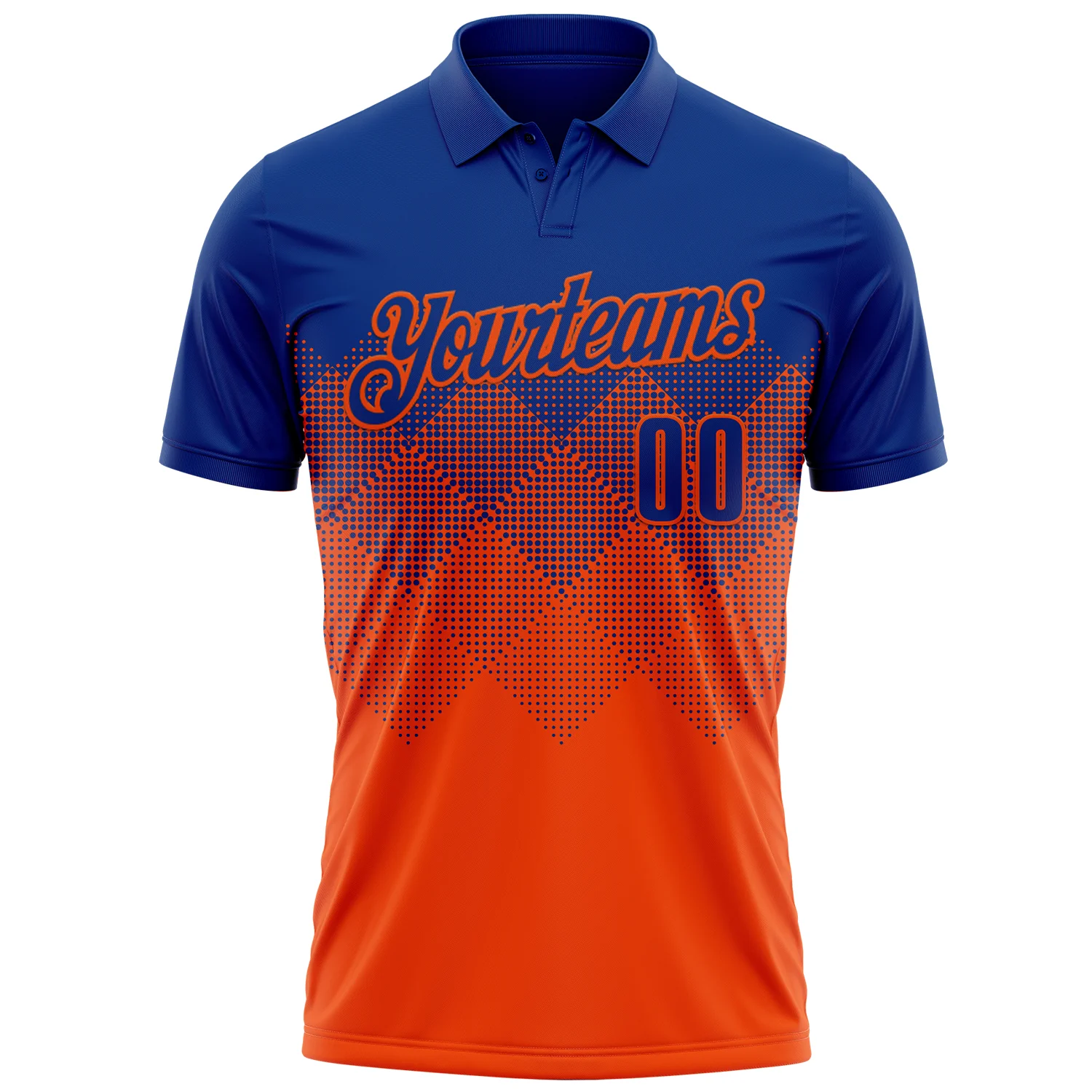 Custom Royal Orange 3D Gradient Square Shape Performance Polo Shirt