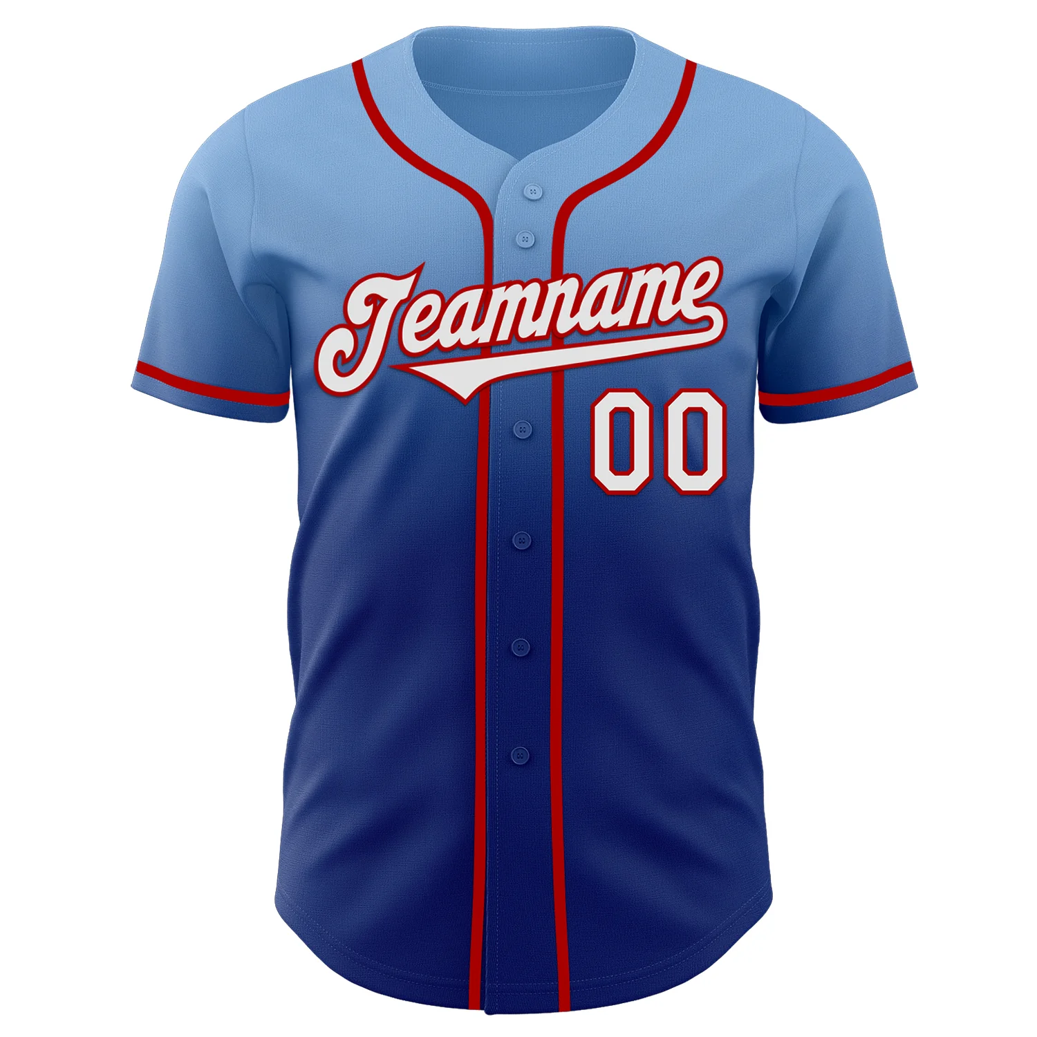 Custom Light Blue White Royal-Red Authentic Fade Fashion Baseball Jersey