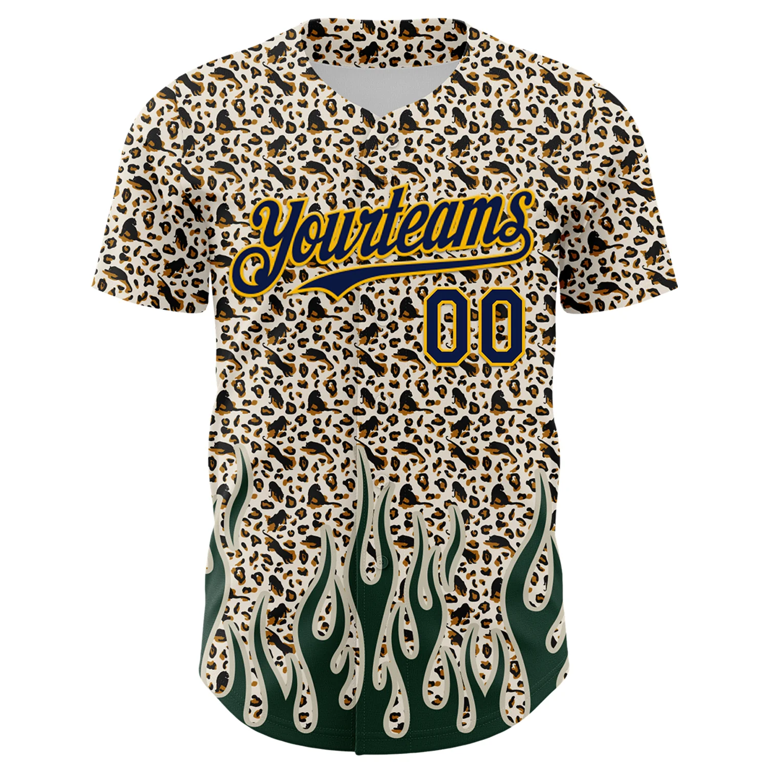 Custom Cream Navy-Gold 3D Pattern Design Rave Party Animal Leopard Print Authentic Baseball Jersey