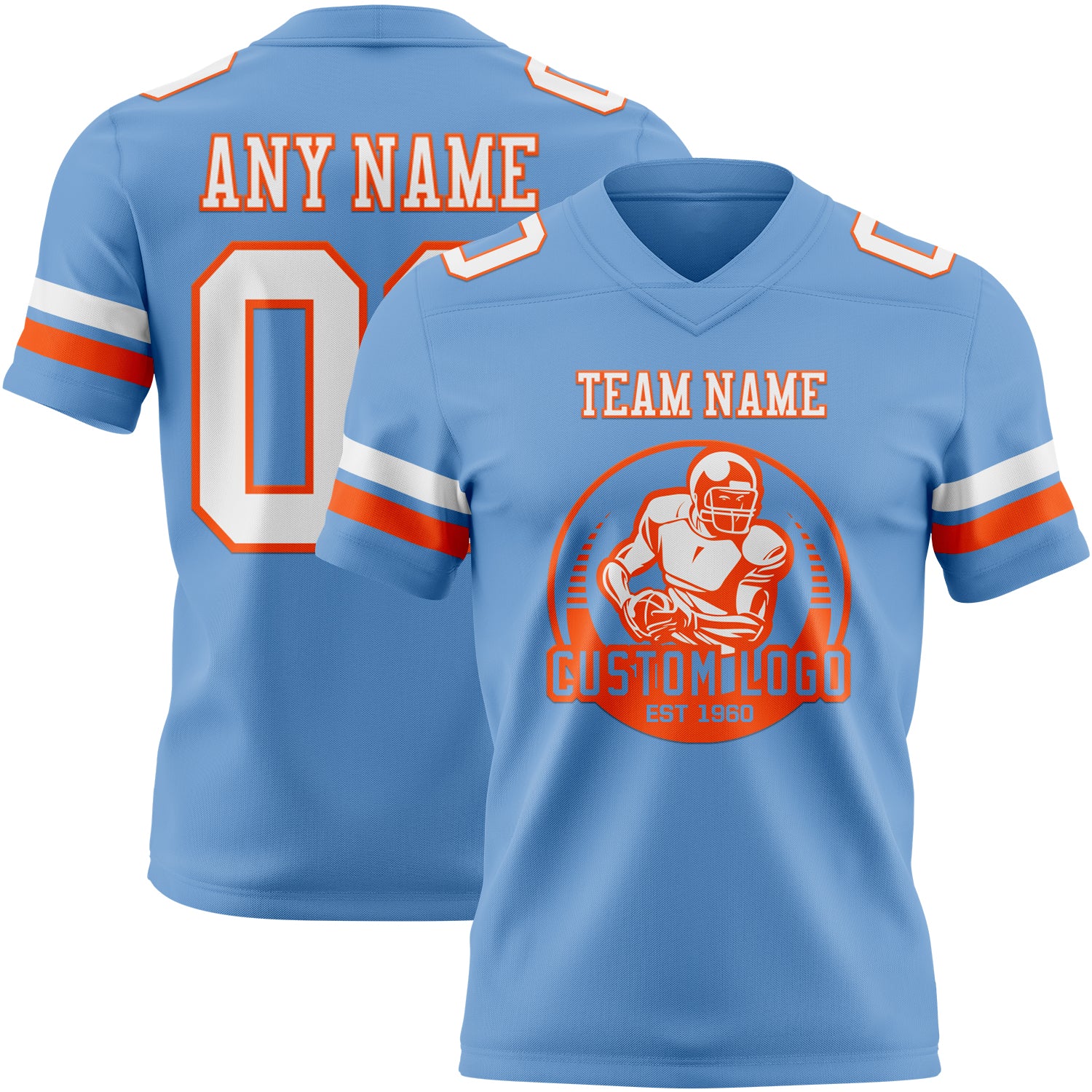 Custom Light Blue White-Orange Authentic Football Jersey