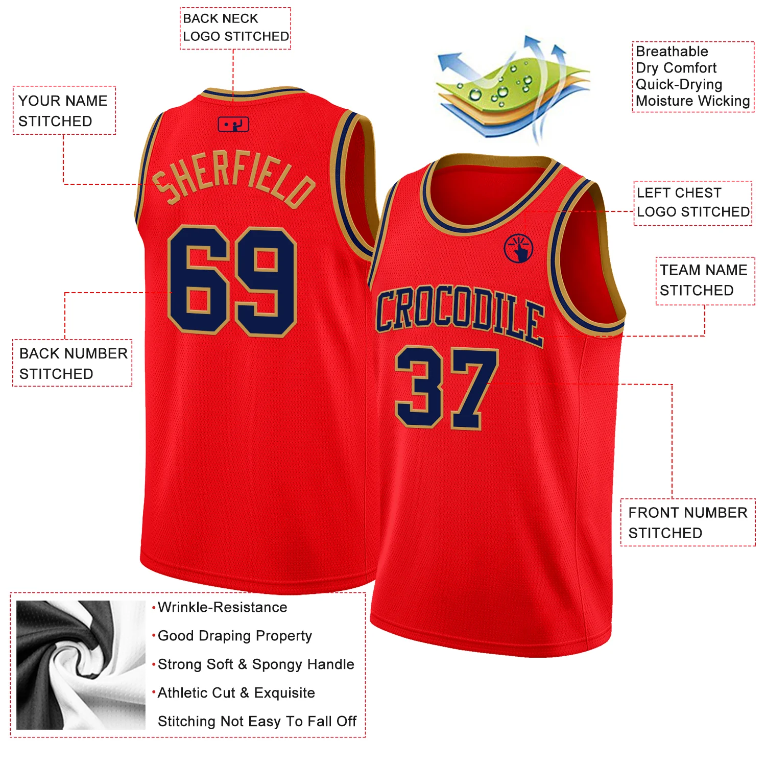Custom Fire Red Navy-Old Gold Authentic Basketball Jersey