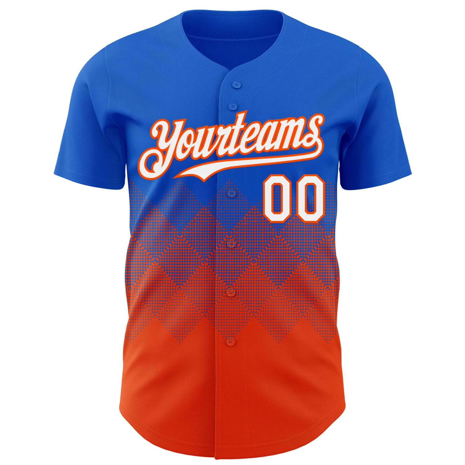 Custom Thunder Blue White-Orange 3D Gradient Square Shape Authentic Baseball Jersey