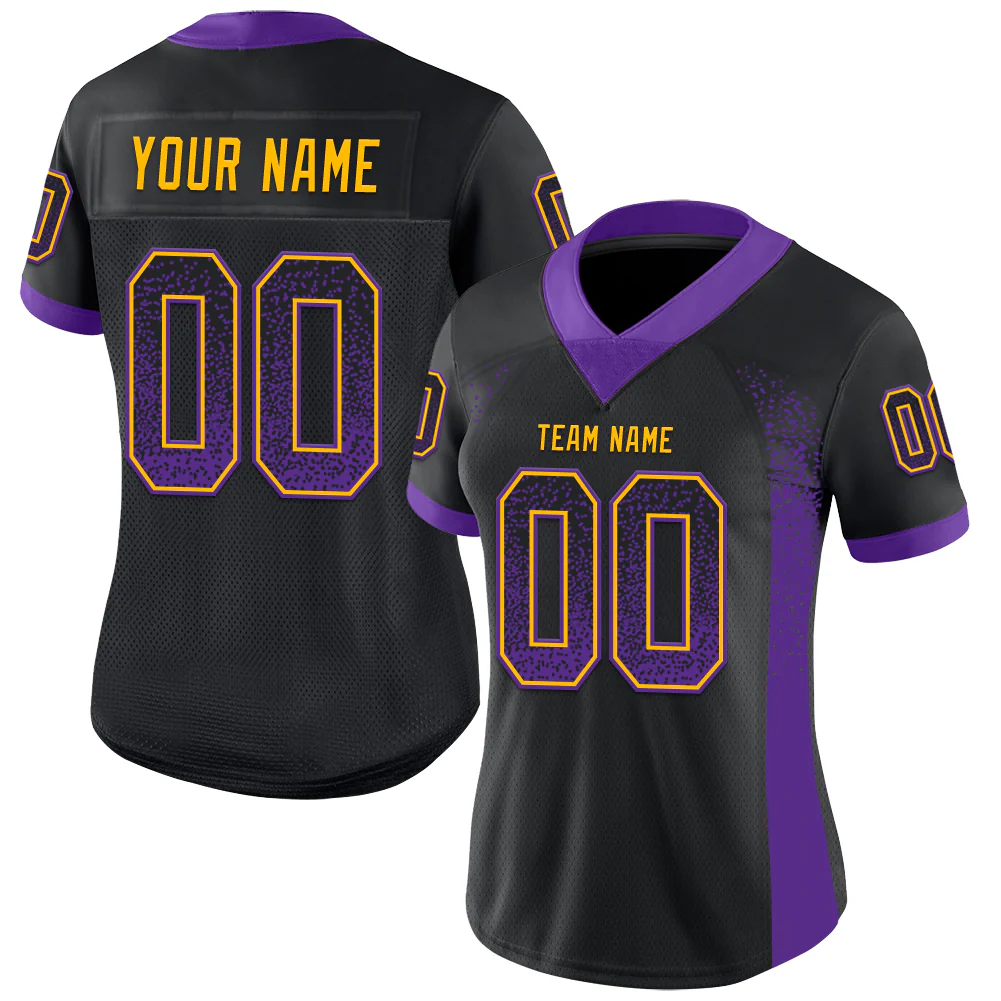 Custom Black Purple-Gold Drift Fashion Football Jersey
