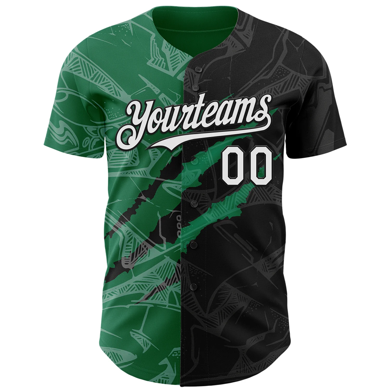 Custom Graffiti Pattern White Black-Kelly Green 3D Scratch Authentic Baseball Jersey