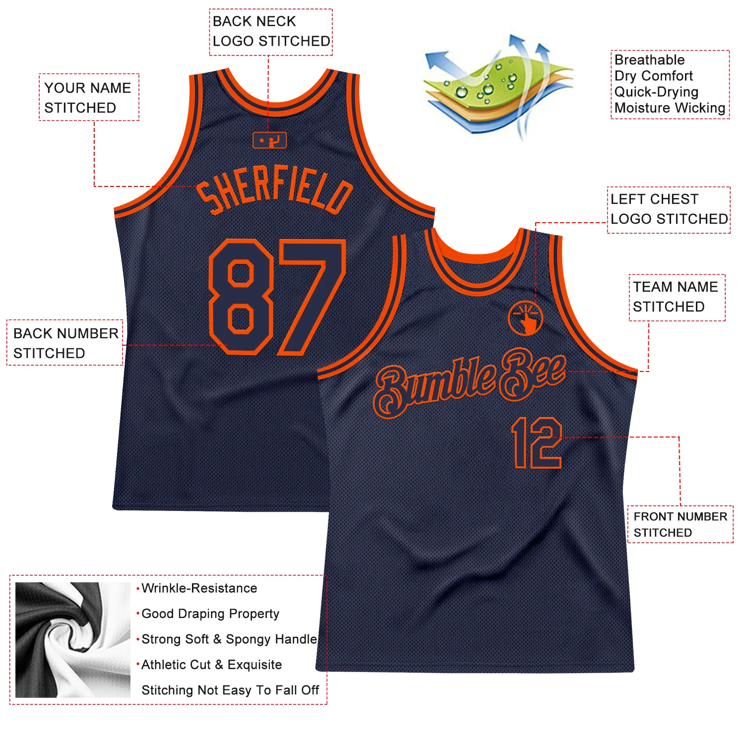 Custom Navy Orange Authentic Throwback Basketball Jersey