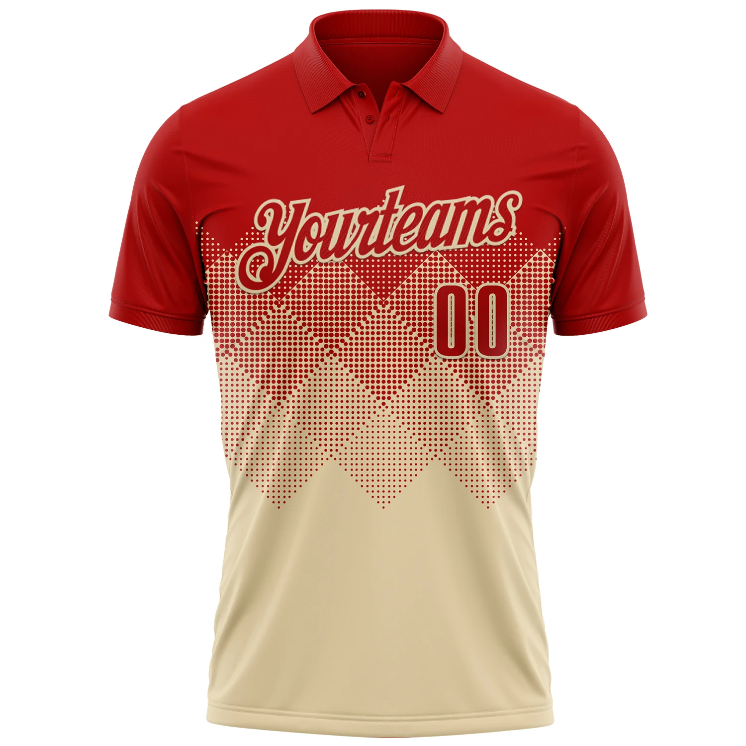 Custom Red Cream 3D Gradient Square Shape Performance Polo Shirt