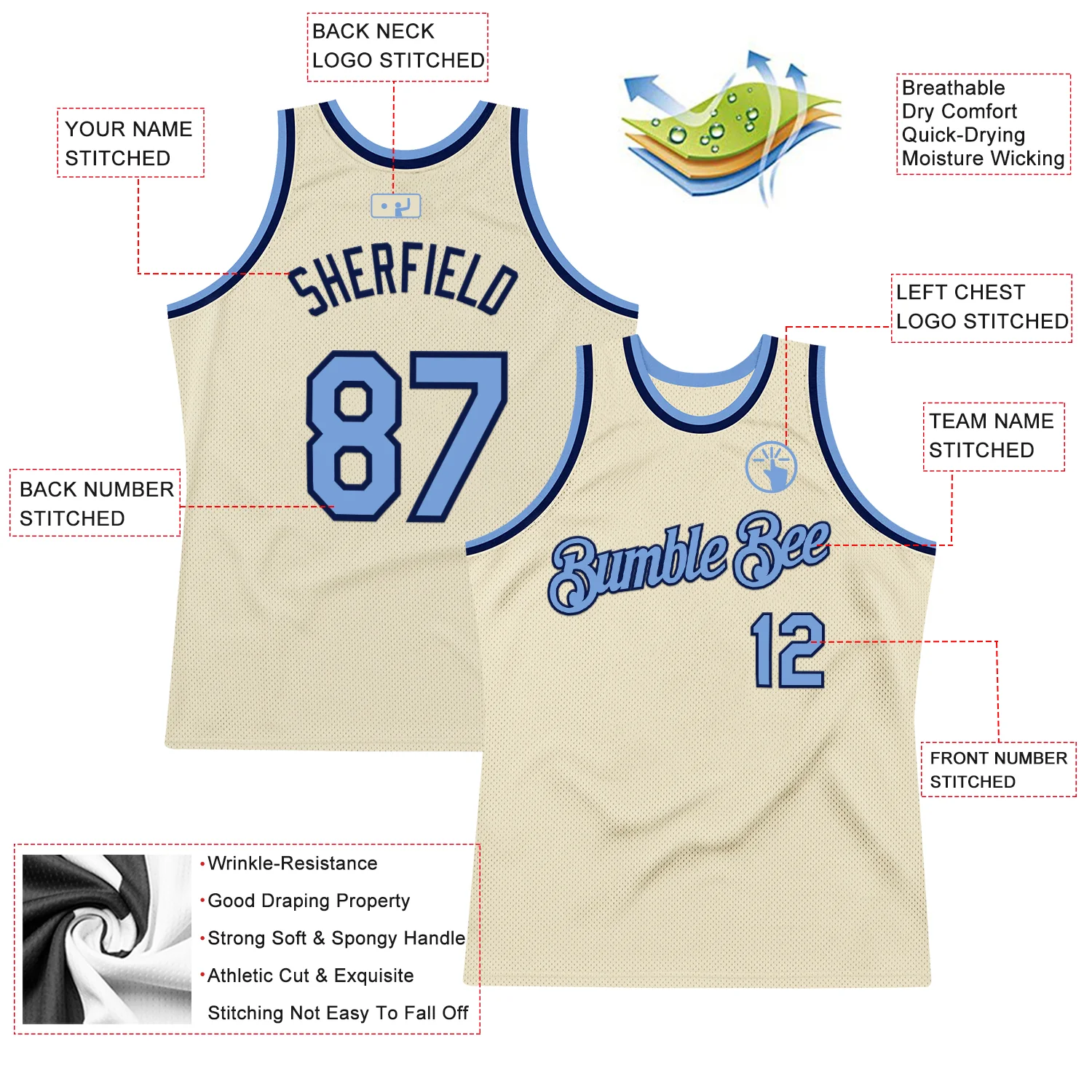 Custom Cream Light Blue-Navy Authentic Throwback Basketball Jersey