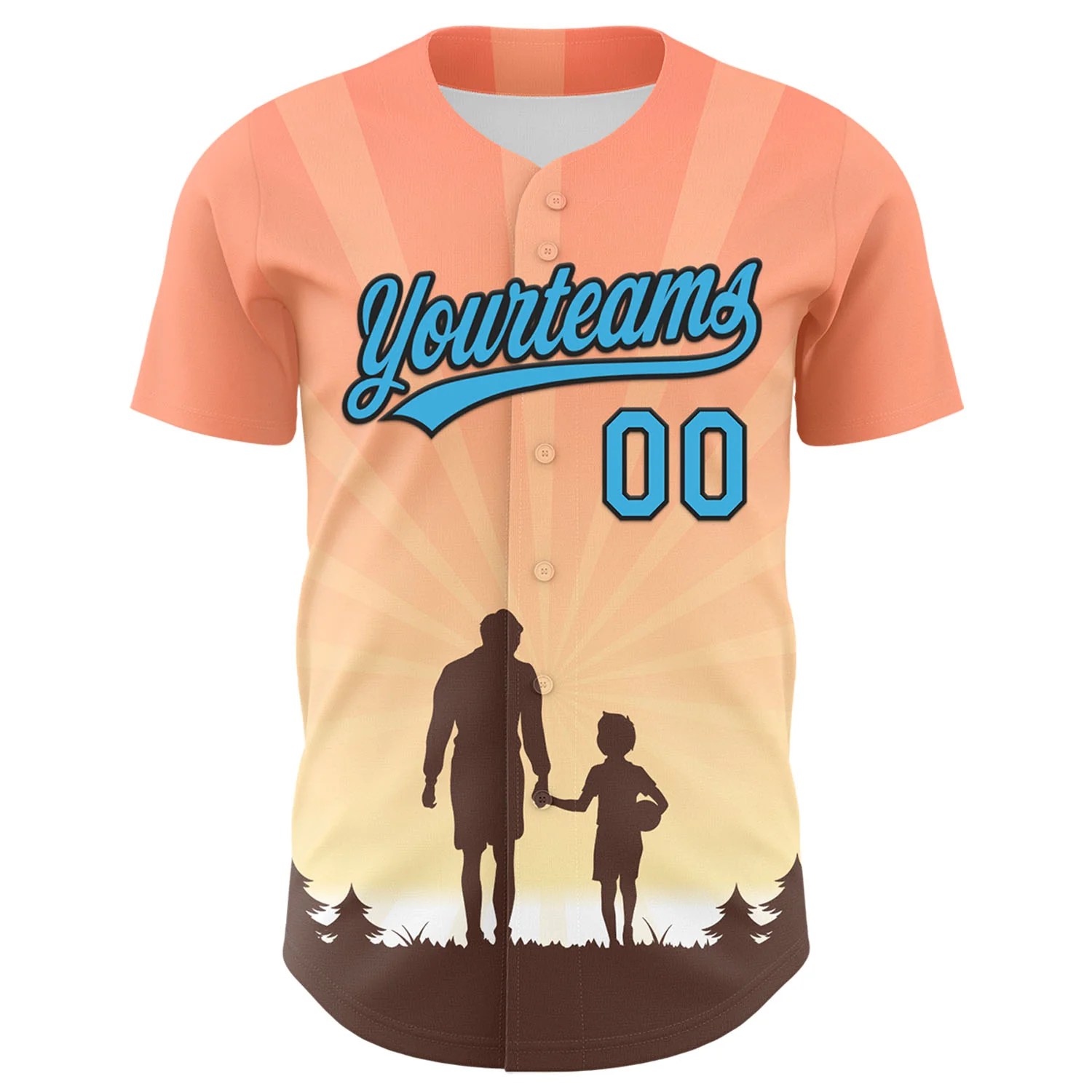 Custom Medium Pink Sky Blue-Black 3D Pattern Design Father's Day Family Love Authentic Baseball Jersey