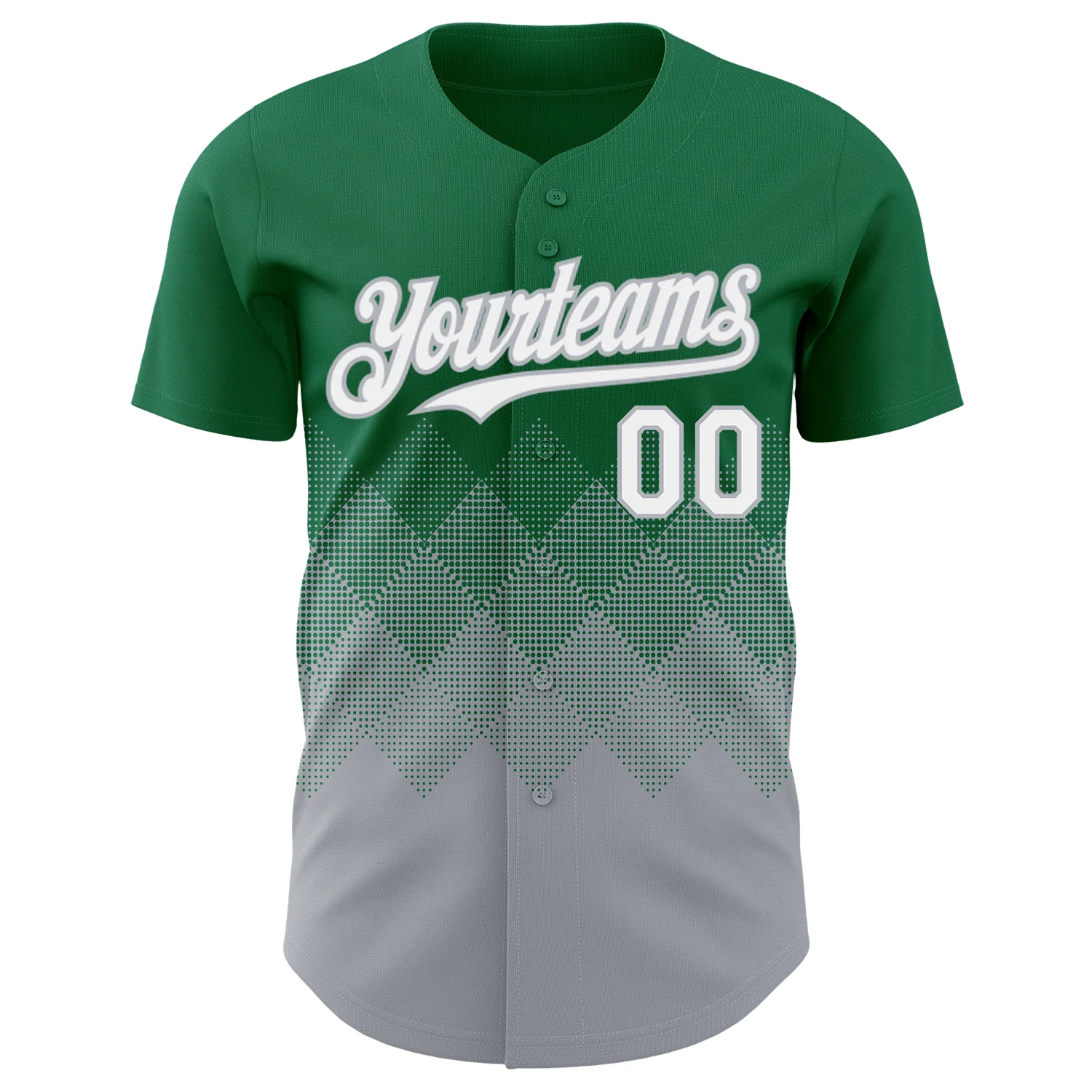 Custom Kelly Green White-Gray 3D Gradient Square Shape Authentic Baseball Jersey