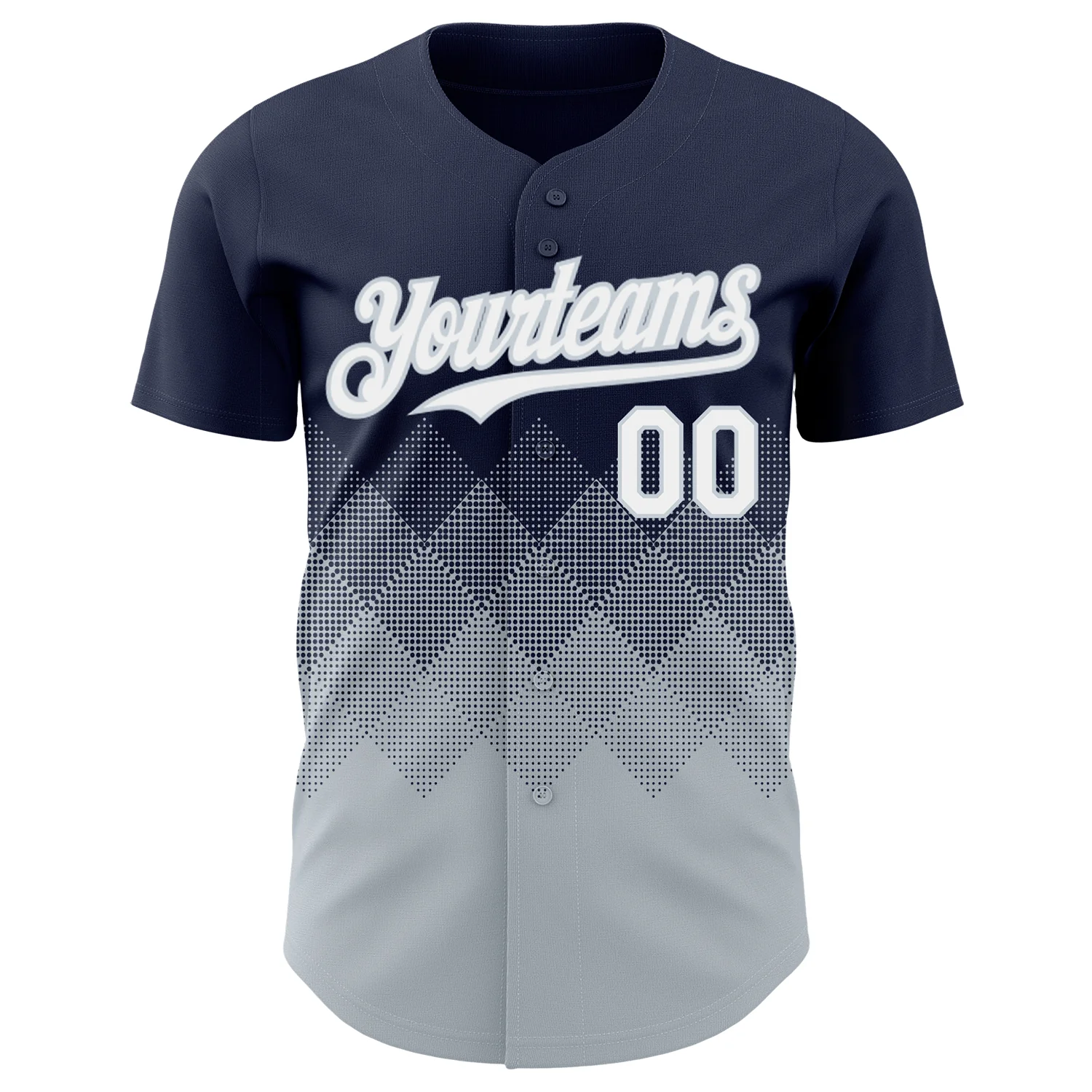 Custom Navy White-Silver 3D Gradient Square Shape Authentic Baseball Jersey