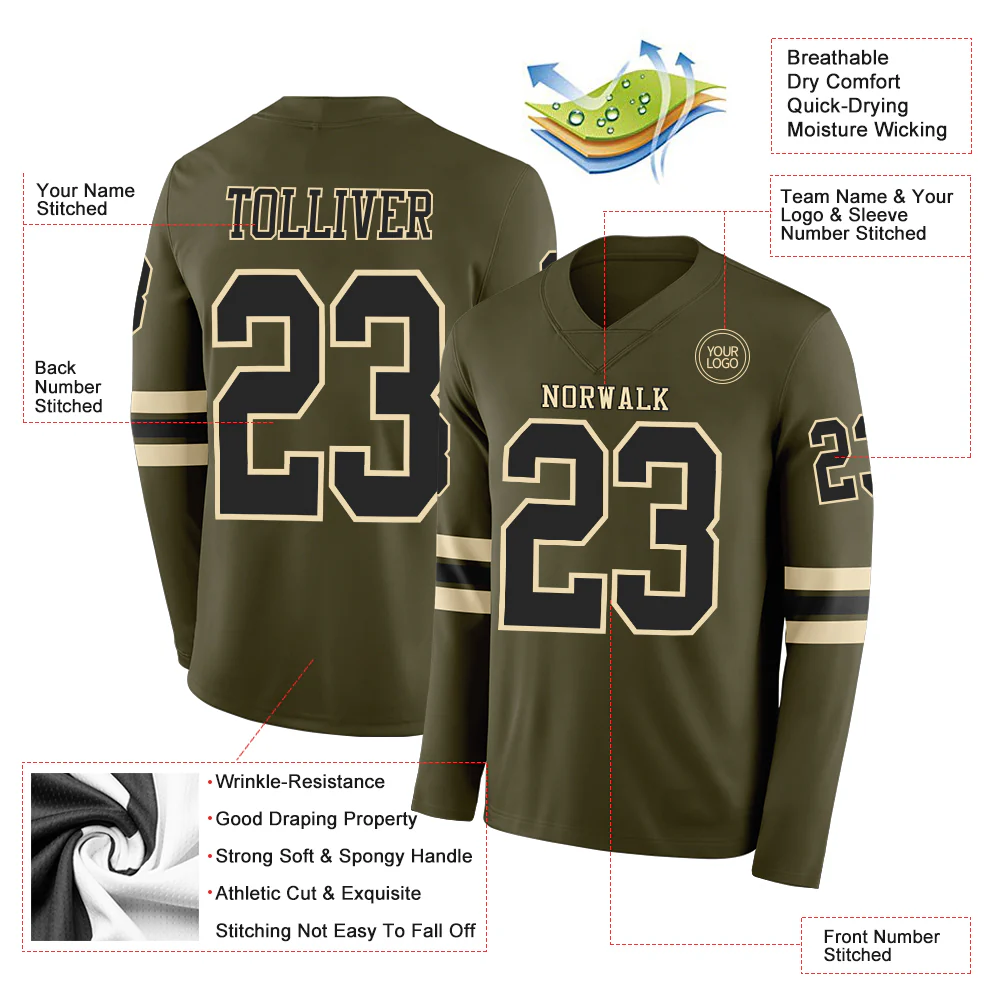 Custom Olive Black-Cream Long Sleeve Salute To Service Authentic Football Jersey