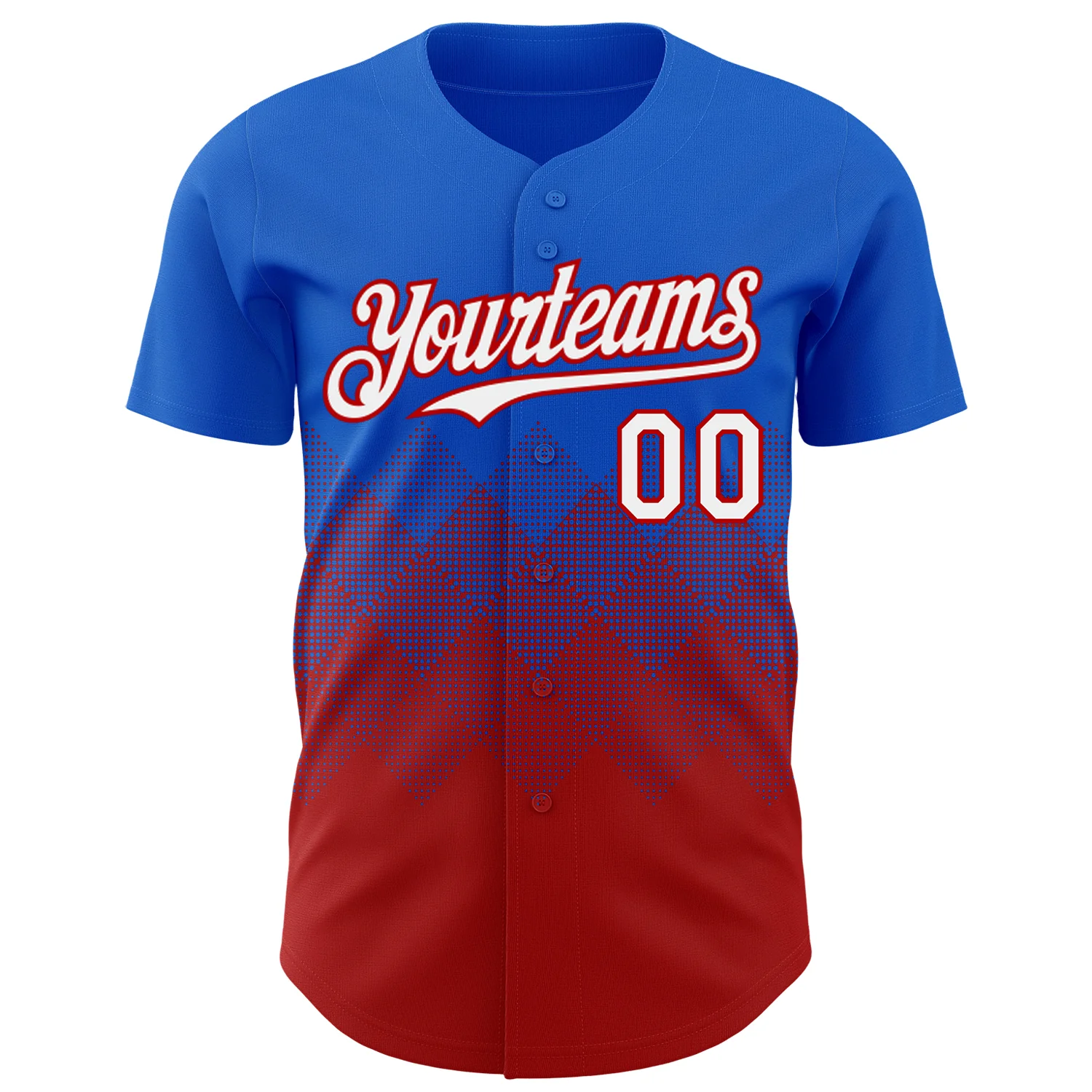 Custom Thunder Blue White-Red 3D Gradient Square Shape Authentic Baseball Jersey