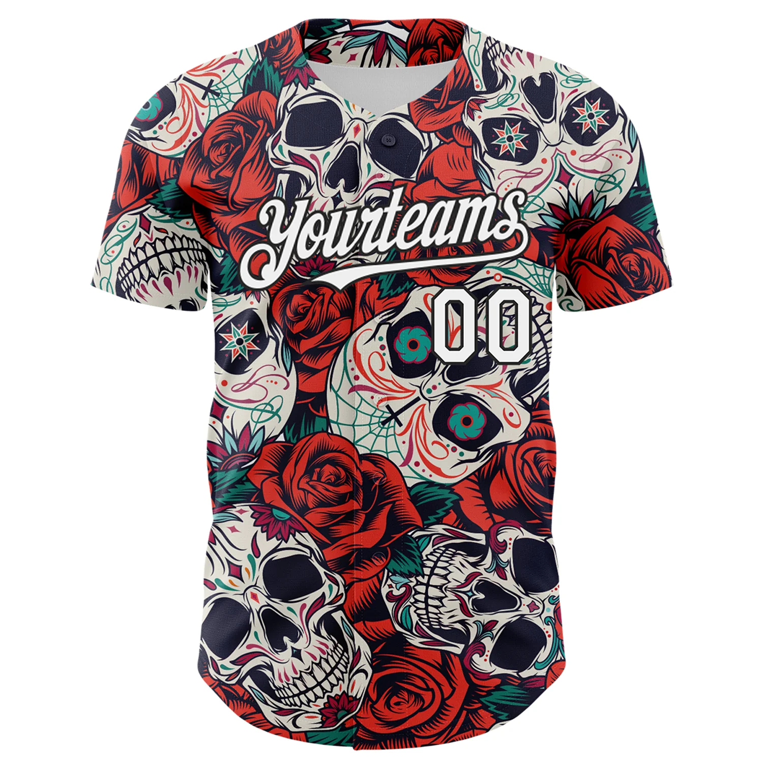 Custom White Black 3D Mexican Skull And Flower Authentic Baseball Jersey