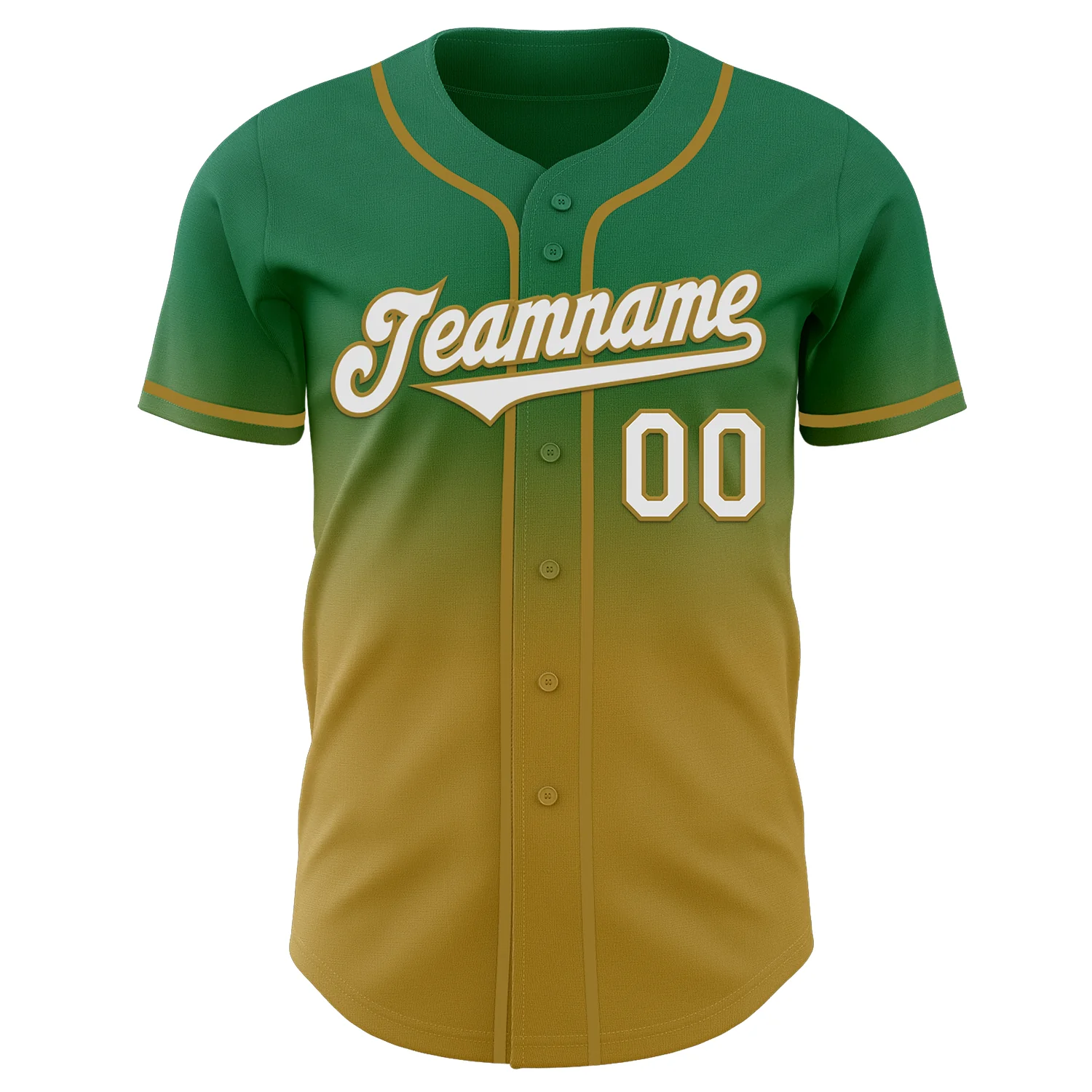 Custom Kelly Green White-Old Gold Authentic Fade Fashion Baseball Jersey