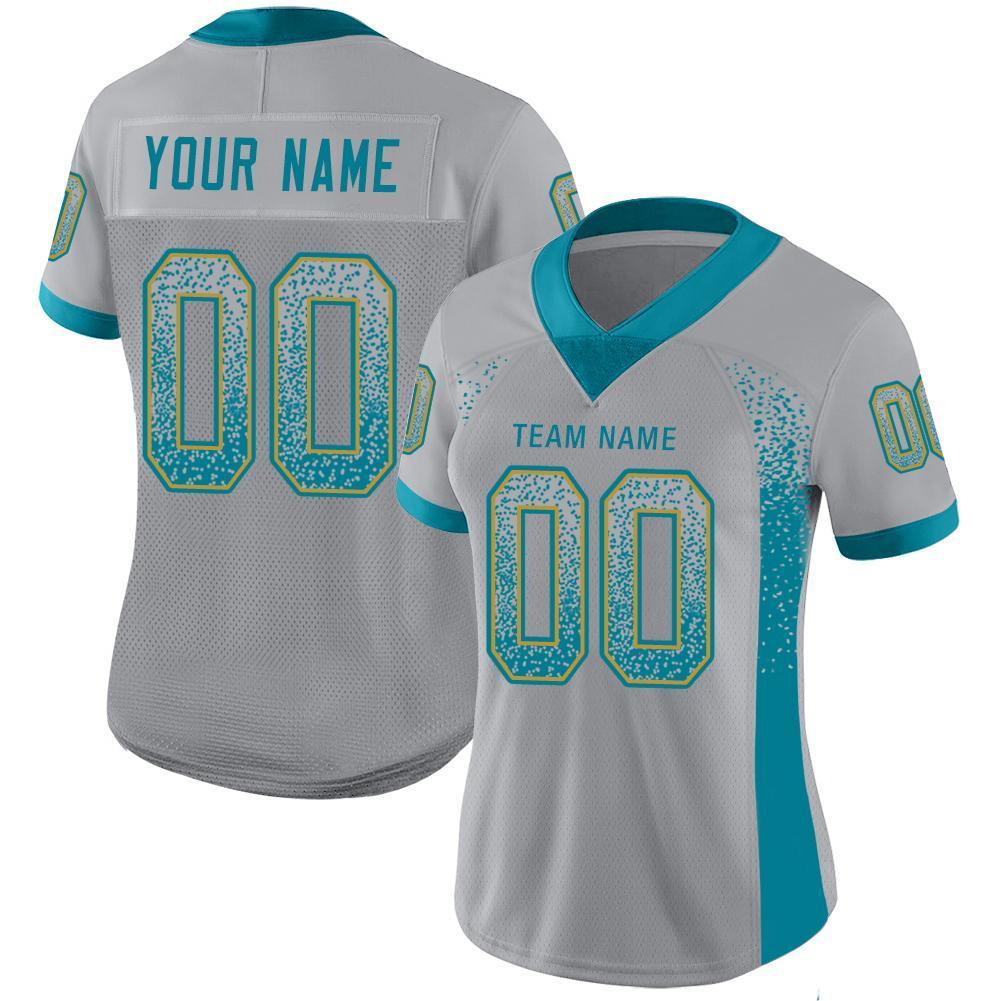 Custom Light Gray Teal-Old Gold Drift Fashion Football Jersey