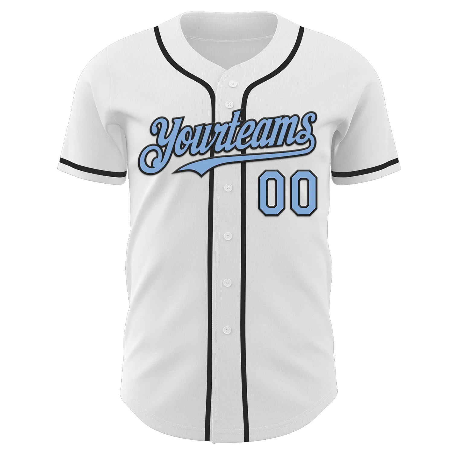 Custom White Light Blue-Black Authentic Baseball Jersey