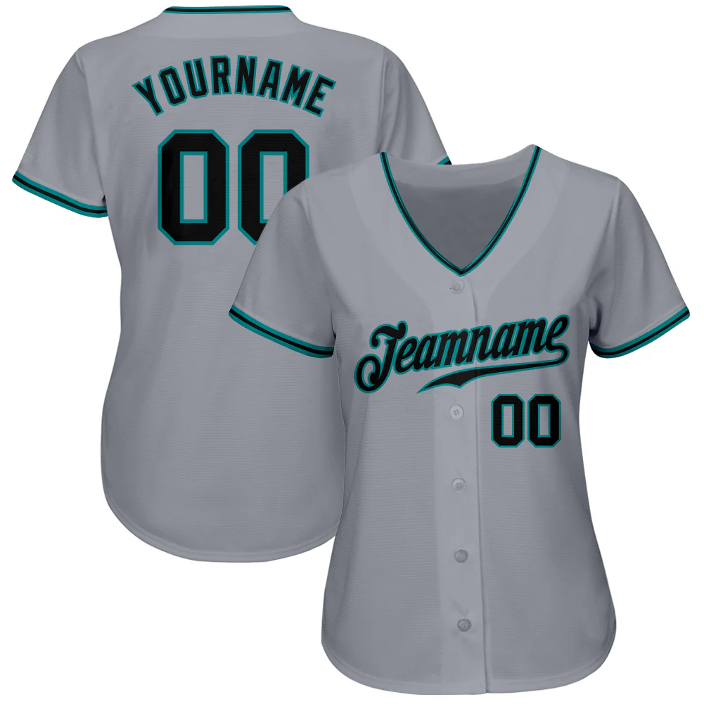Custom Gray Black-Teal Authentic Baseball Jersey
